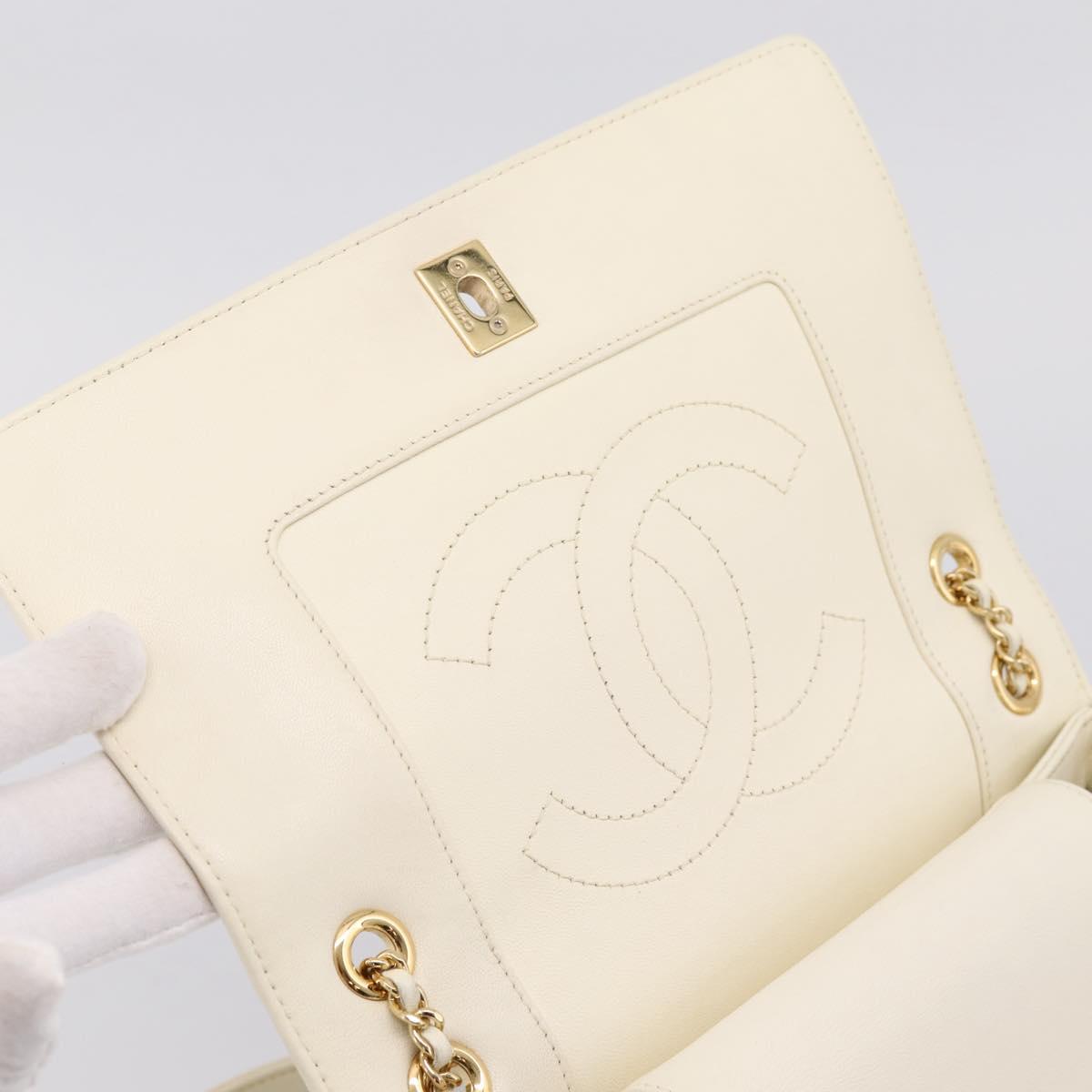 CHANEL Matelasse Chain Shoulder Bag Lamb Skin Gold White CC Auth 206312V