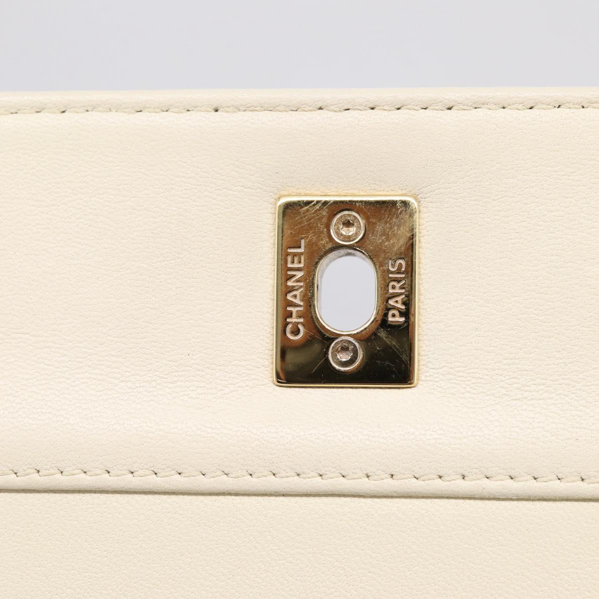 CHANEL Matelasse Chain Shoulder Bag Lamb Skin Gold White CC Auth 206312V