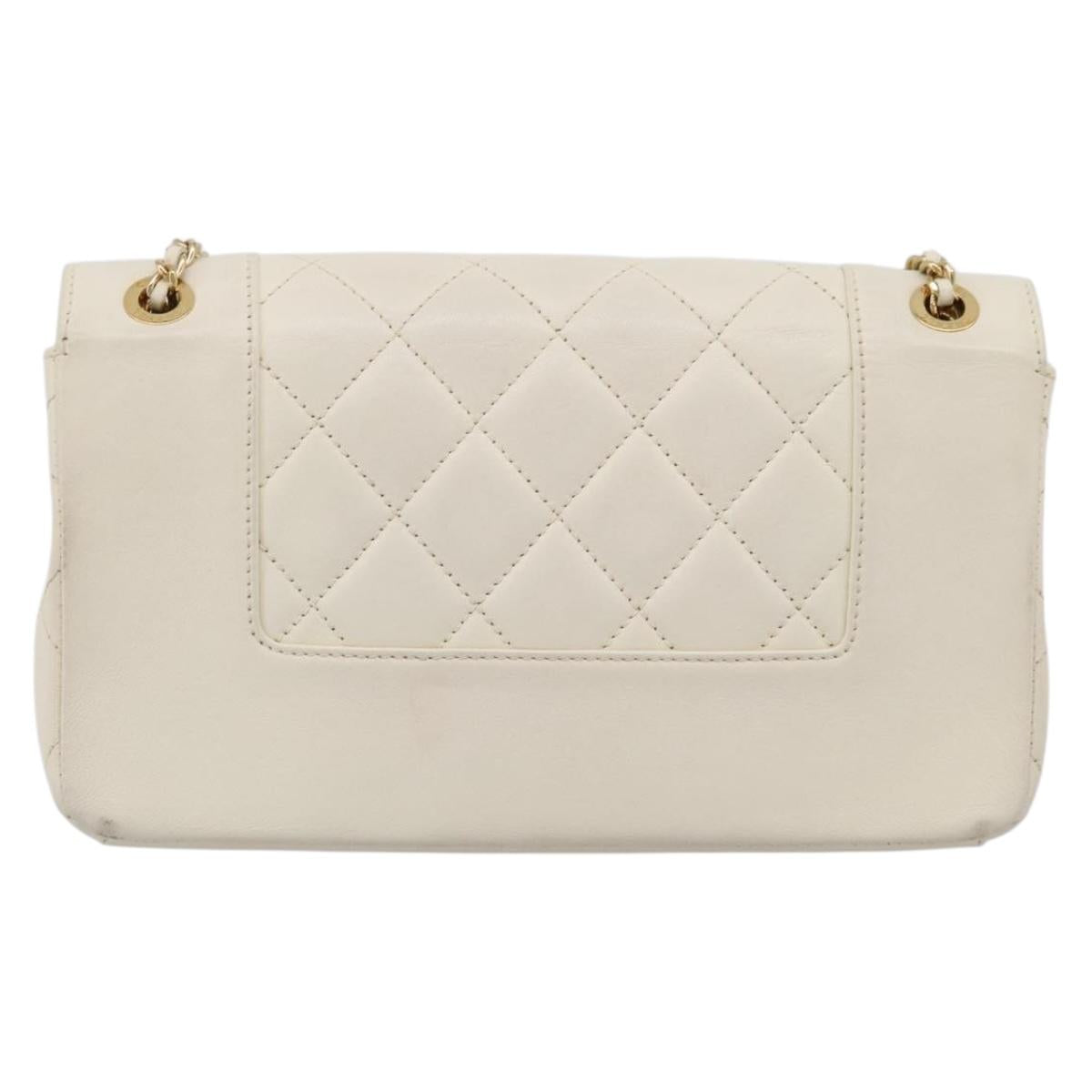 CHANEL Matelasse Chain Shoulder Bag Lamb Skin Gold White CC Auth 206312V