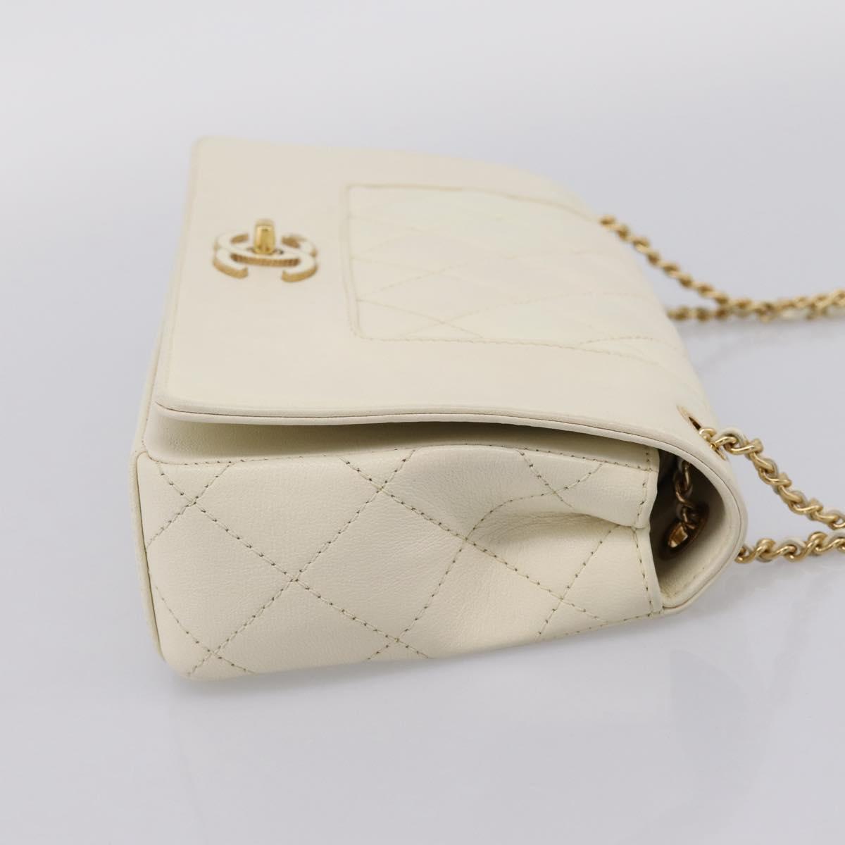 CHANEL Matelasse Chain Shoulder Bag Lamb Skin Gold White CC Auth 206312V