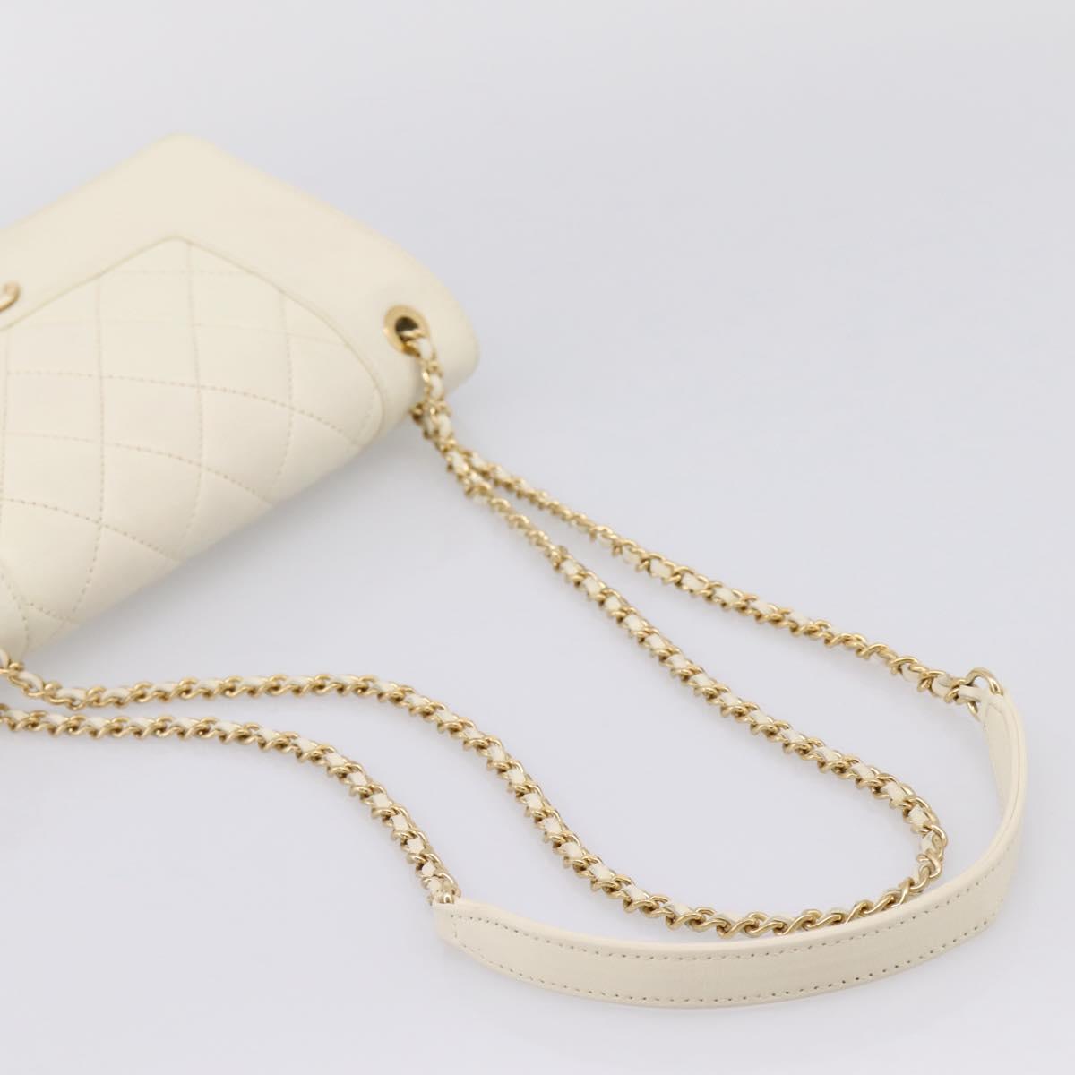 CHANEL Matelasse Chain Shoulder Bag Lamb Skin Gold White CC Auth 206312V