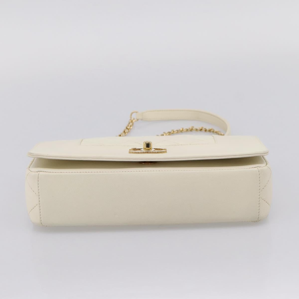 CHANEL Matelasse Chain Shoulder Bag Lamb Skin Gold White CC Auth 206312V