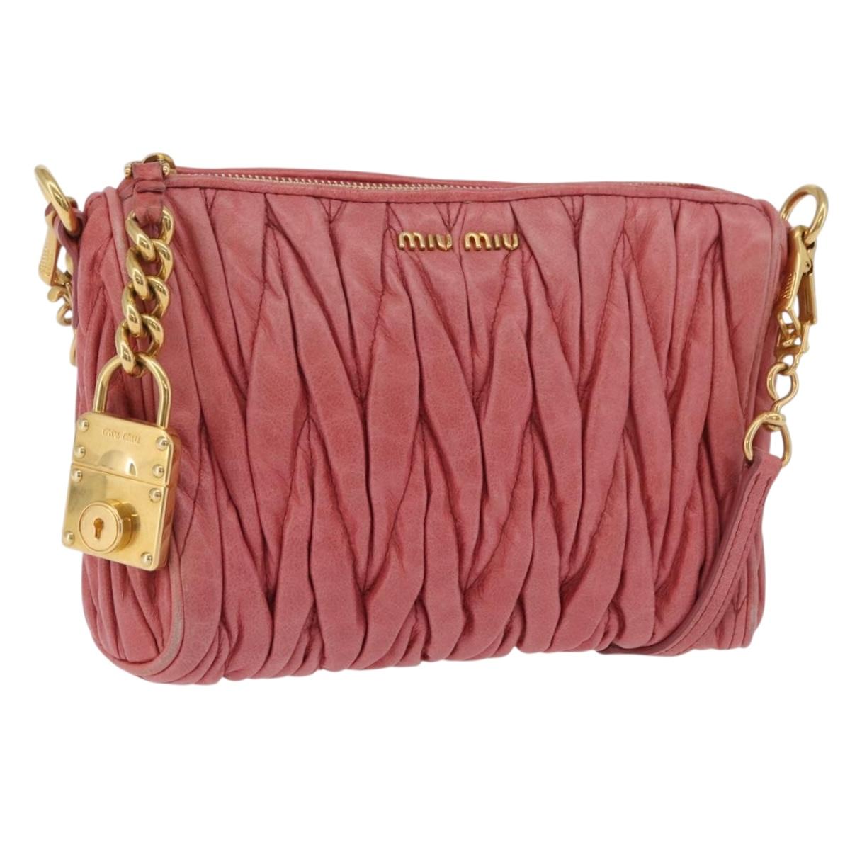 Miu Miu Matelasse Shoulder Bag Leather Pink Gold Auth 206317M