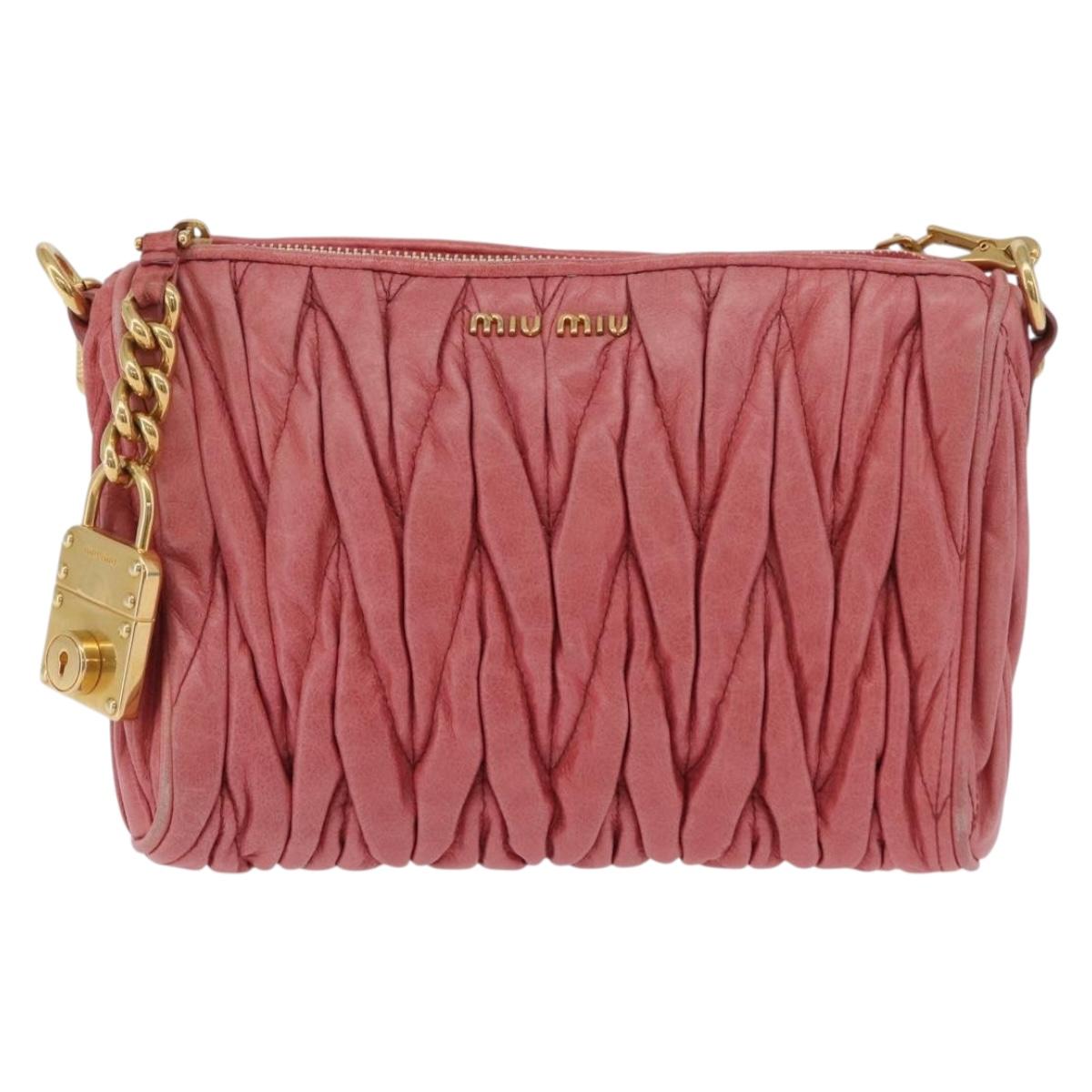 Miu Miu Matelasse Shoulder Bag Leather Pink Gold Auth 206317M