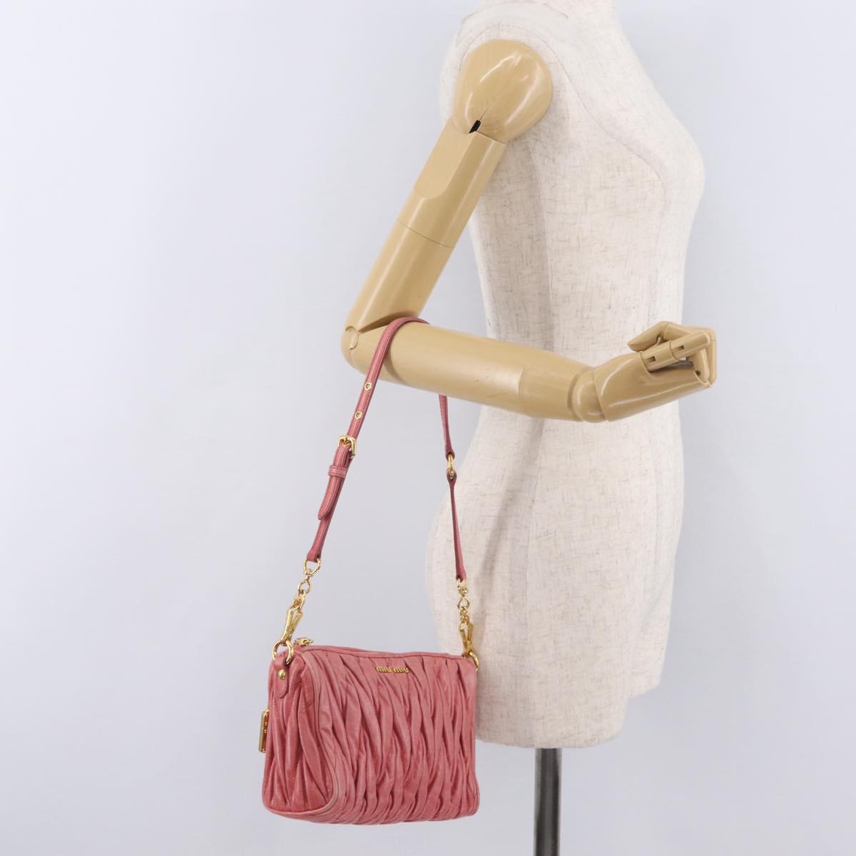Miu Miu Matelasse Shoulder Bag Leather Pink Gold Auth 206317M