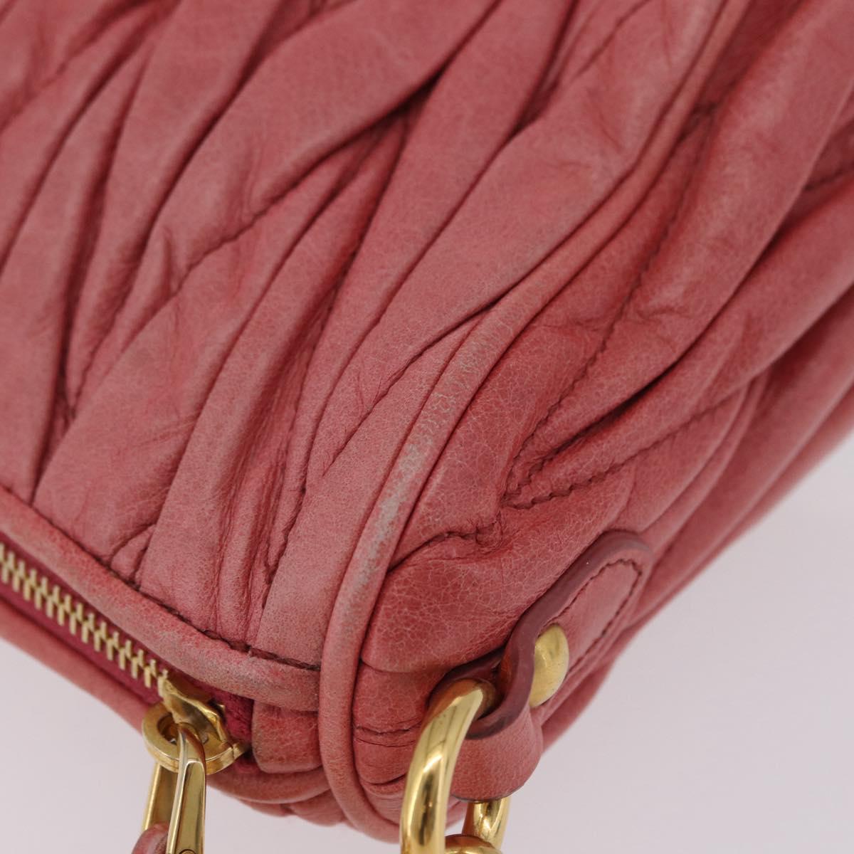 Miu Miu Matelasse Shoulder Bag Leather Pink Gold Auth 206317M