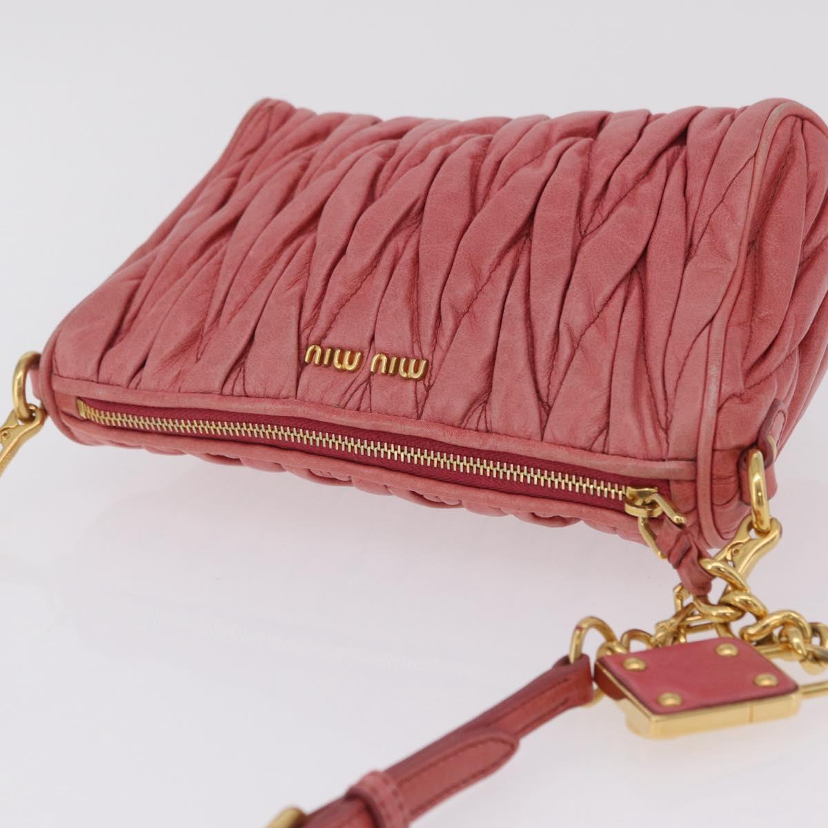 Miu Miu Matelasse Shoulder Bag Leather Pink Gold Auth 206317M