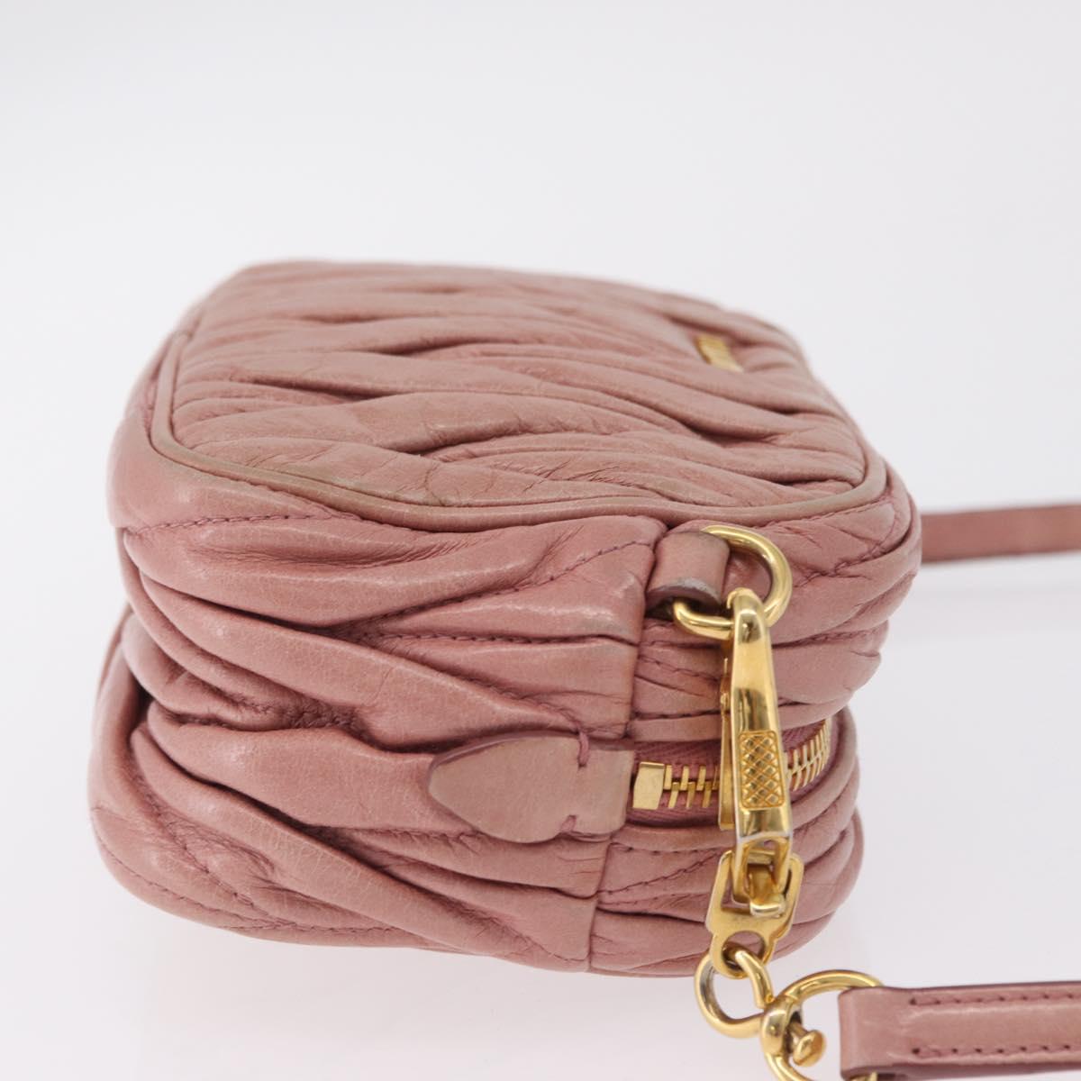 Miu Miu Matelasse Shoulder Bag Vitellolux Pink Gold Auth 206318A