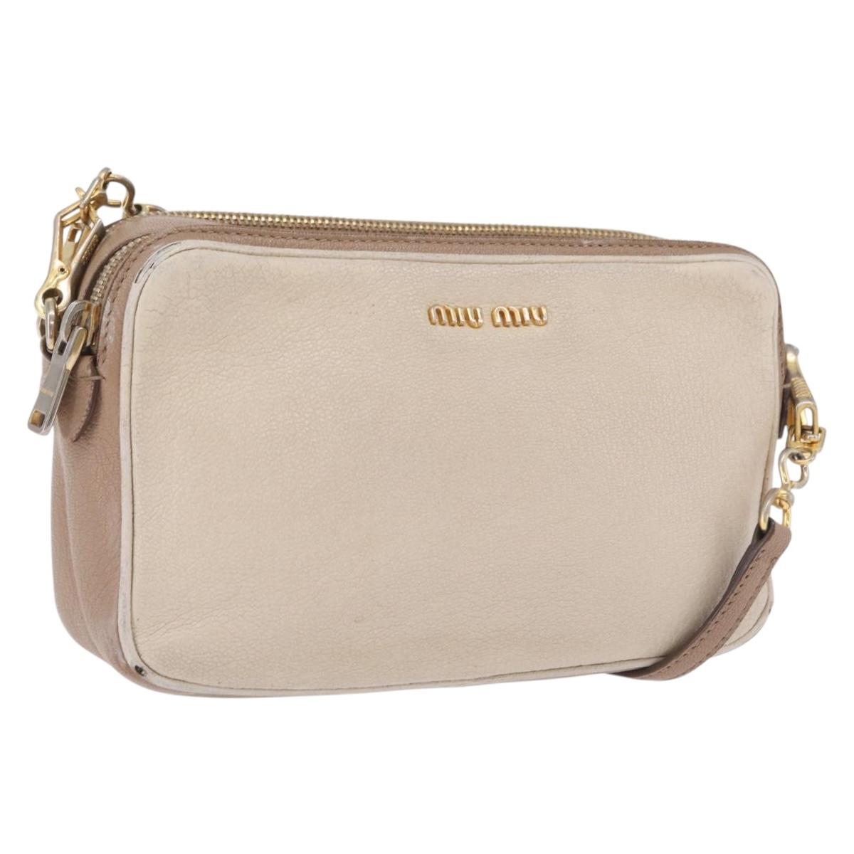 Miu Miu Shoulder Bag Leather Ivory Gold Auth 206322
