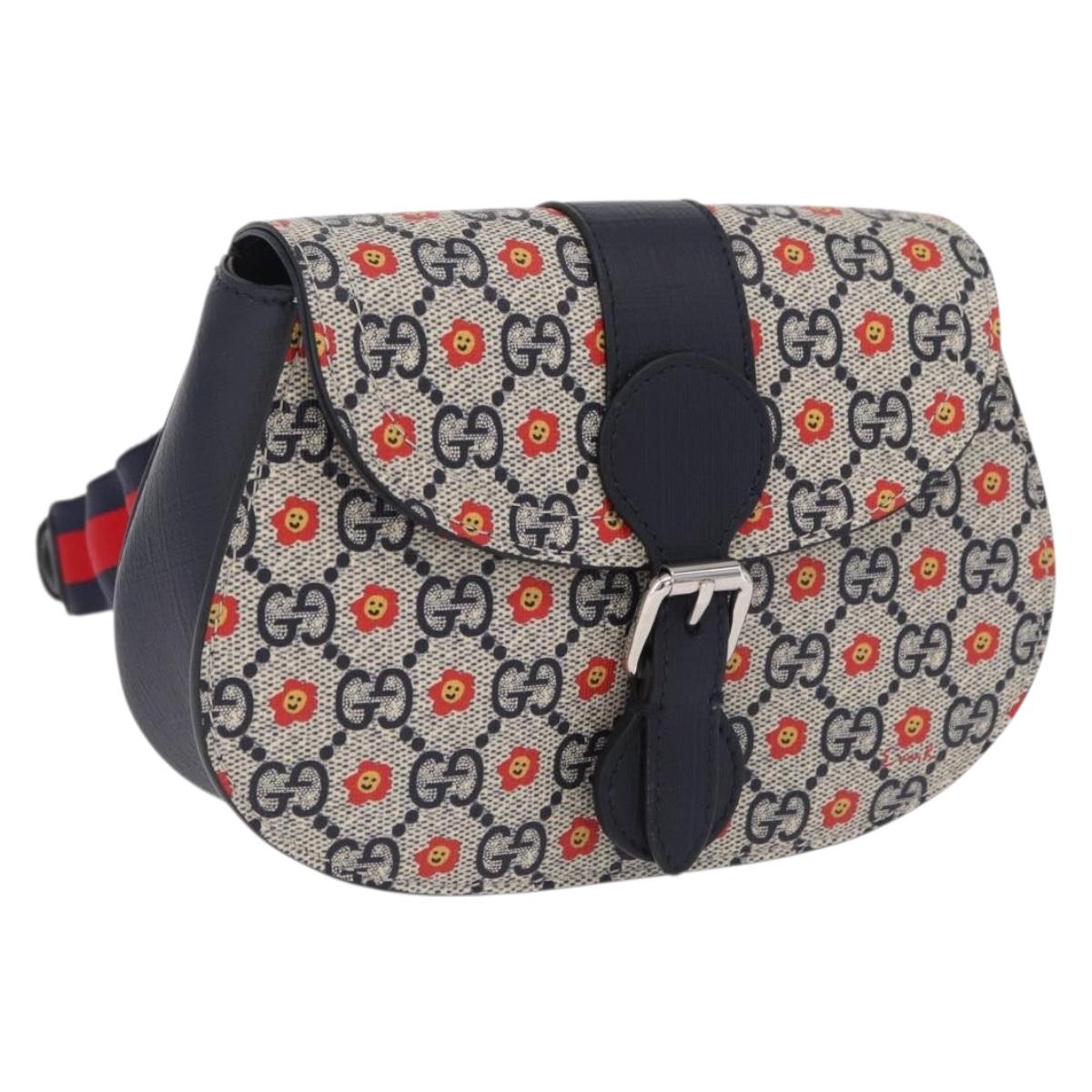GUCCI GG Supreme Children's Waist bag PVC Sherry Line Navy 835822 Auth 206329M