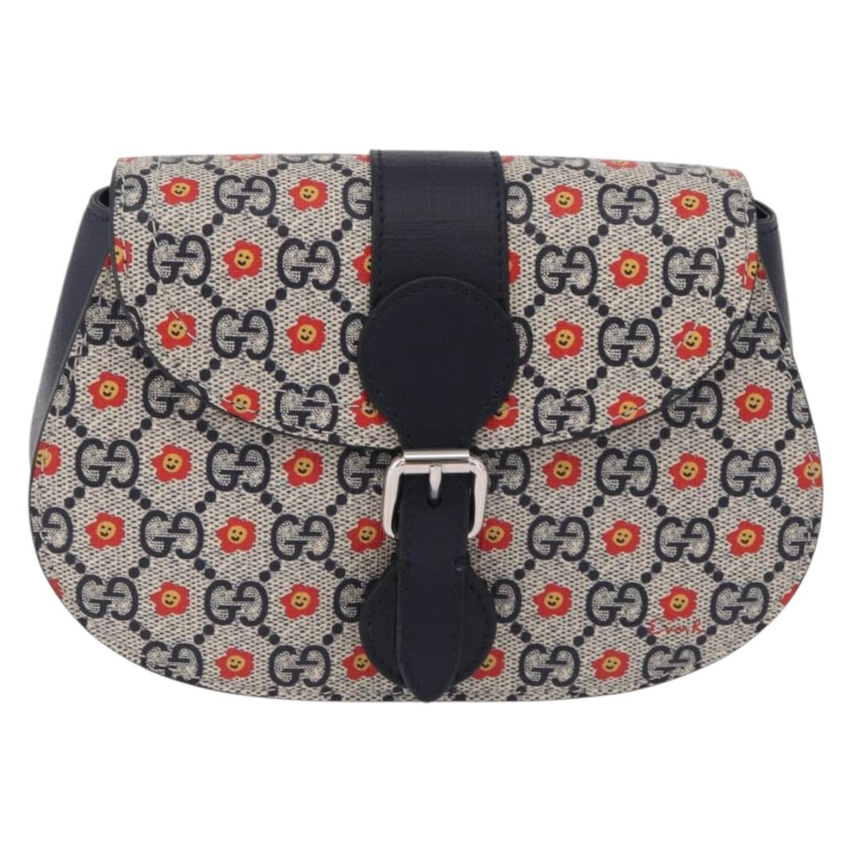 GUCCI GG Supreme Children's Waist bag PVC Sherry Line Navy 835822 Auth 206329M