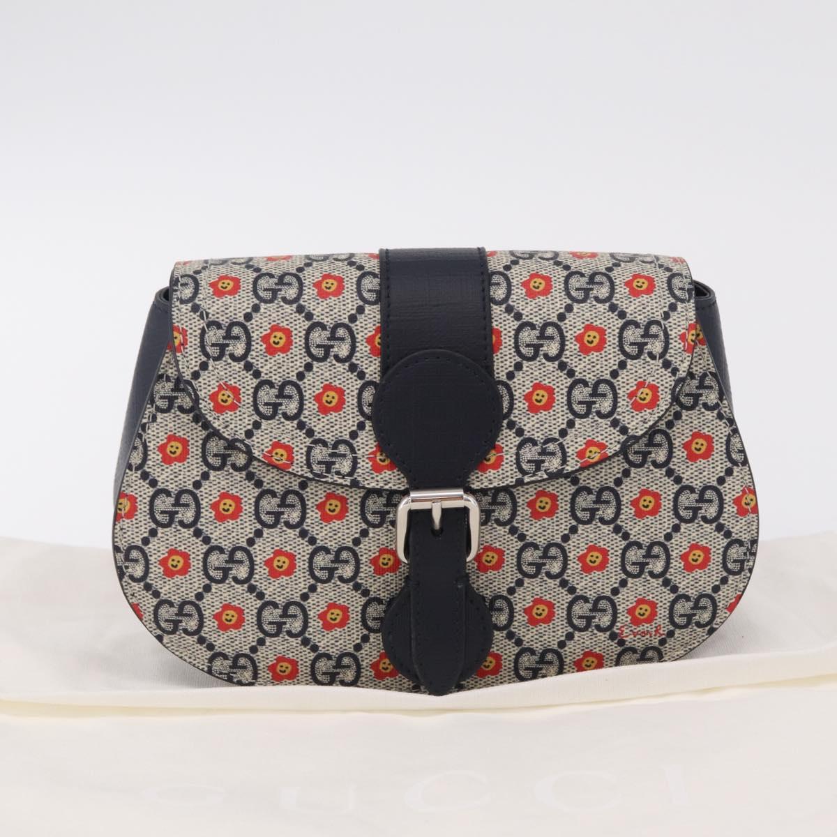 GUCCI GG Supreme Children's Waist bag PVC Sherry Line Navy 835822 Auth 206329M