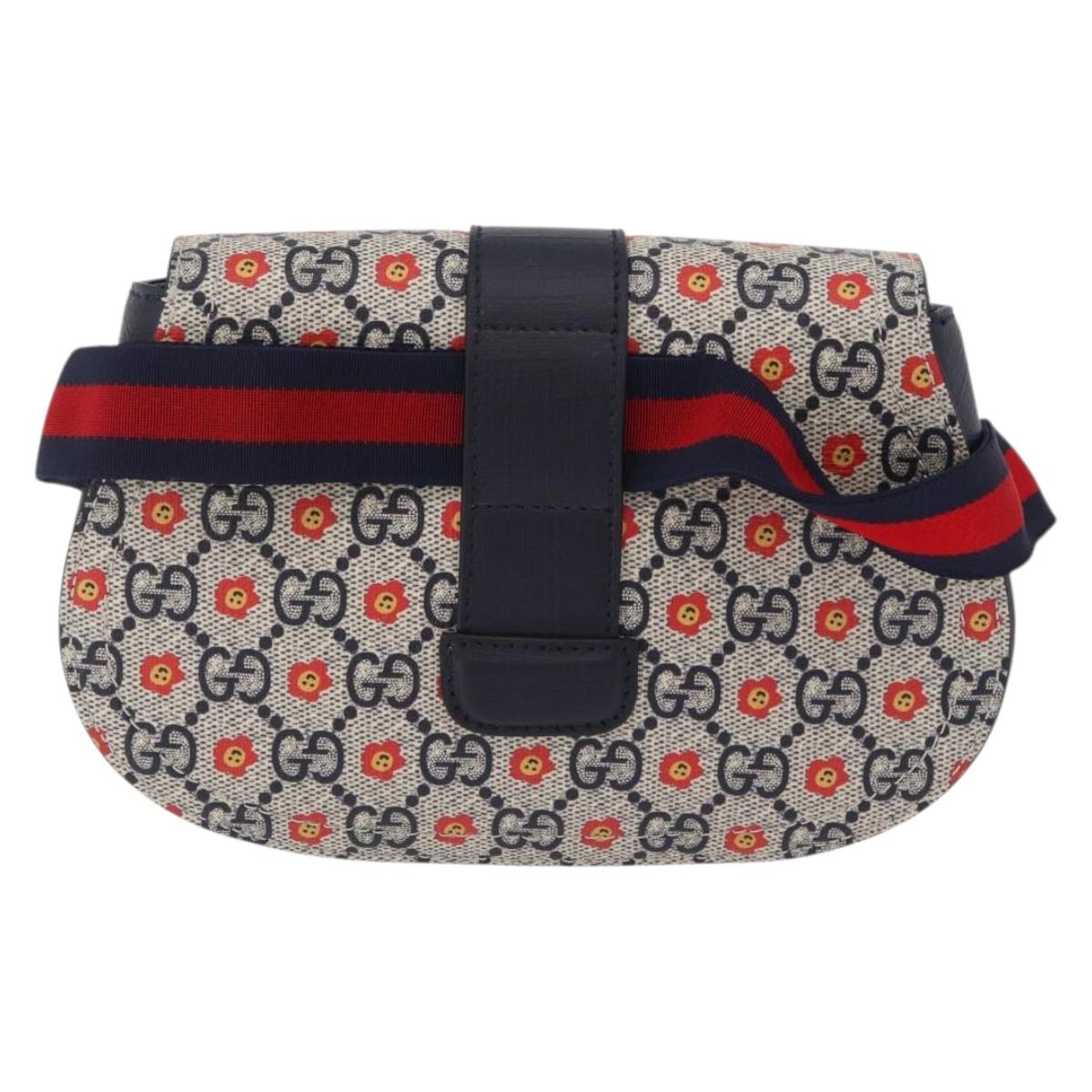 GUCCI GG Supreme Children's Waist bag PVC Sherry Line Navy 835822 Auth 206329M