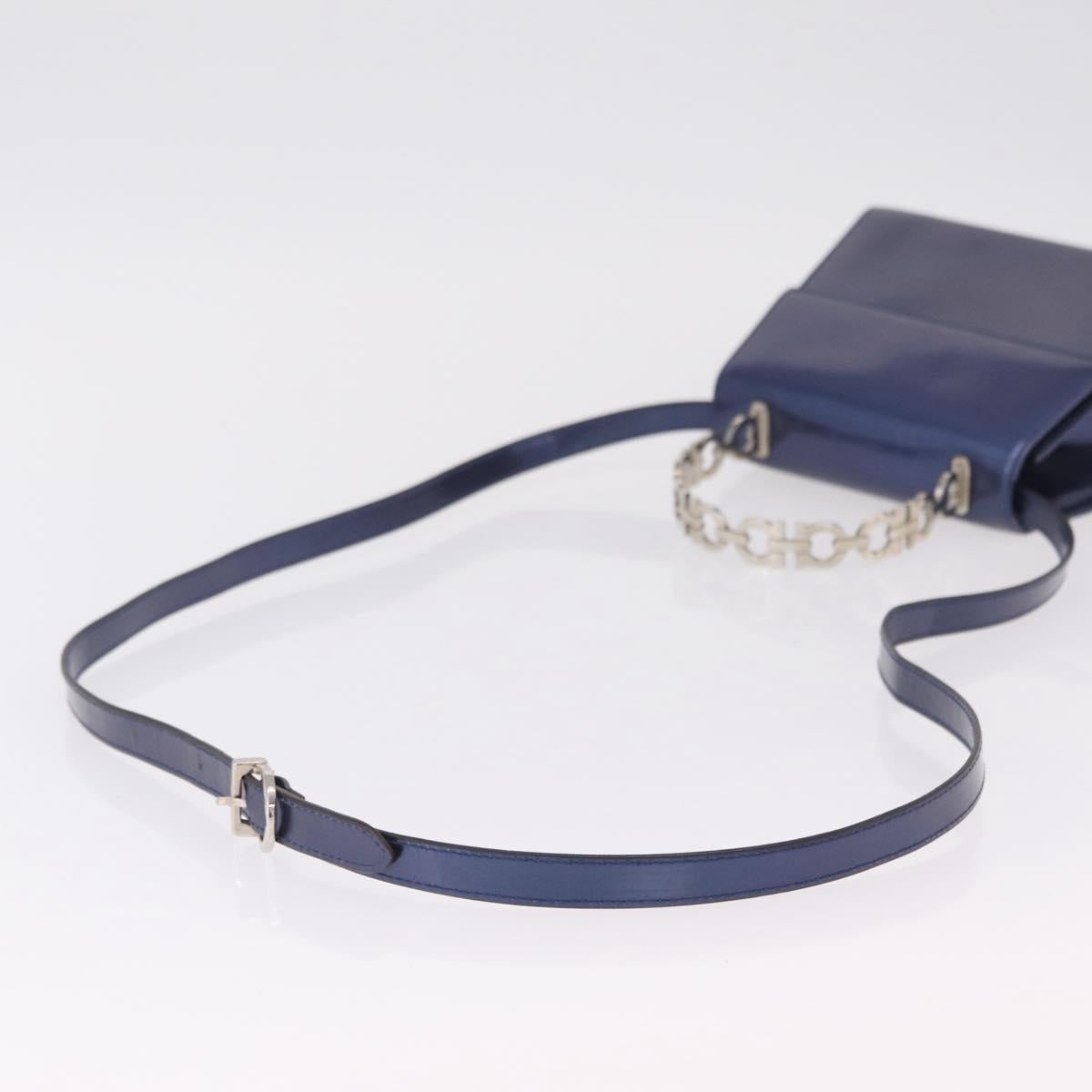 Salvatore Ferragamo Gancini Bag Patent leather 2way Navy Silver Auth 206330A