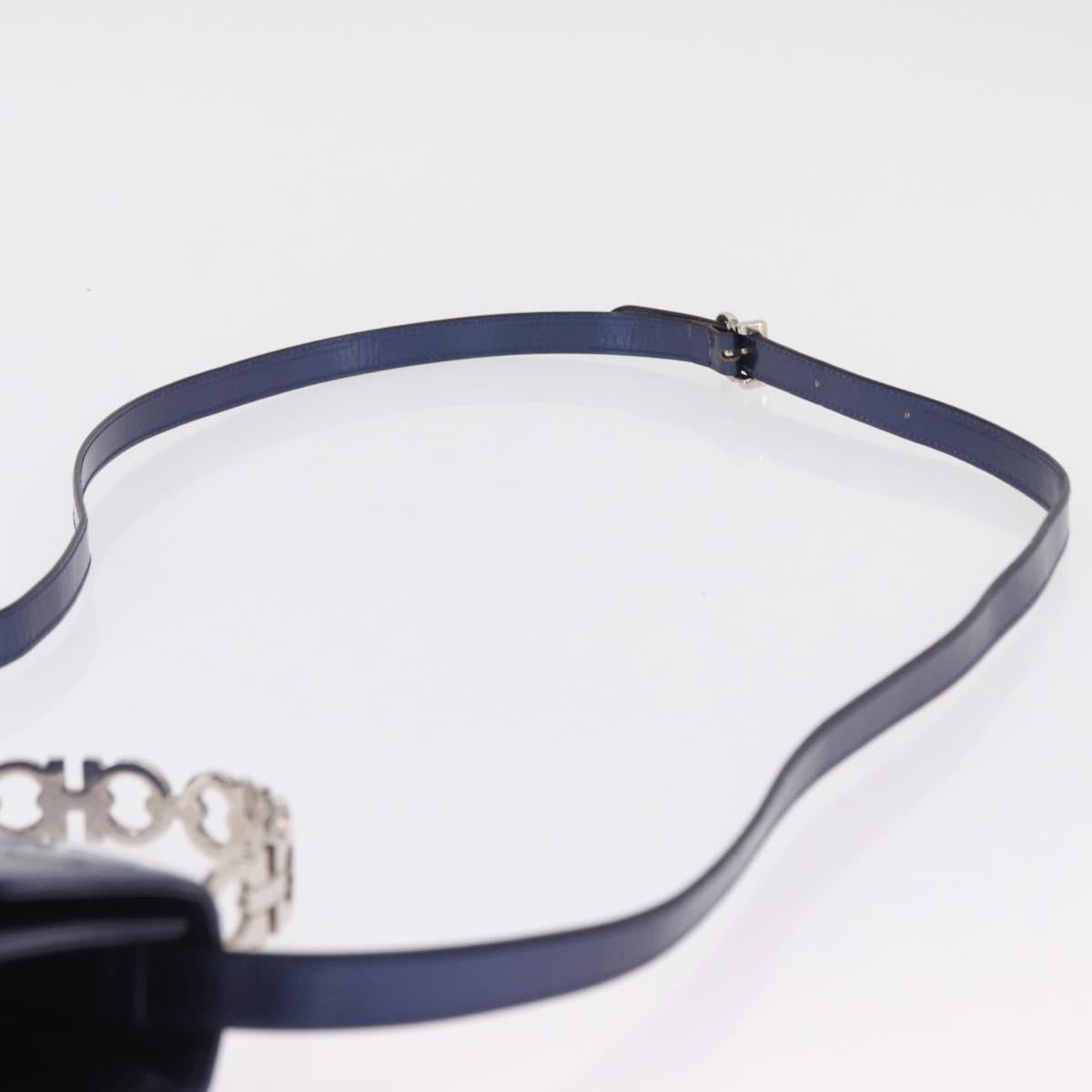 Salvatore Ferragamo Gancini Bag Patent leather 2way Navy Silver Auth 206330A
