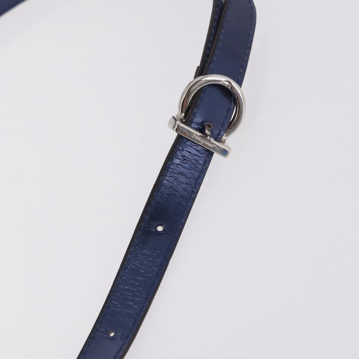 Salvatore Ferragamo Gancini Bag Patent leather 2way Navy Silver Auth 206330A