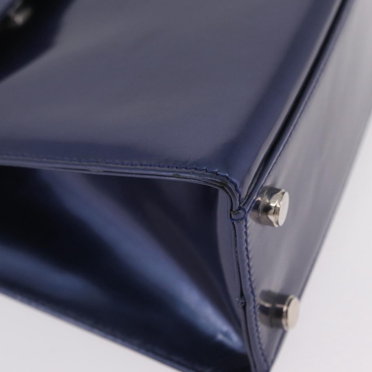 Salvatore Ferragamo Gancini Bag Patent leather 2way Navy Silver Auth 206330A