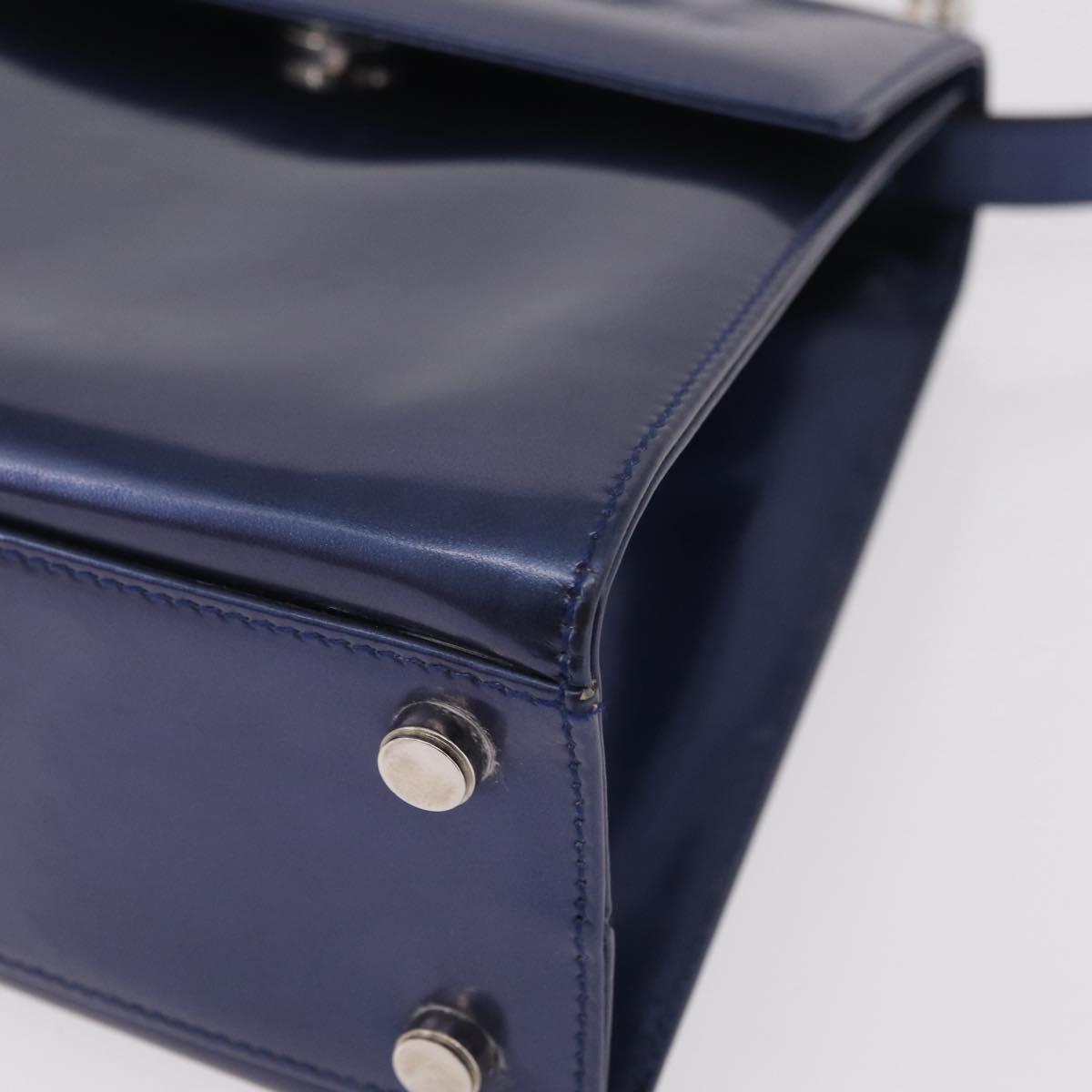 Salvatore Ferragamo Gancini Bag Patent leather 2way Navy Silver Auth 206330A