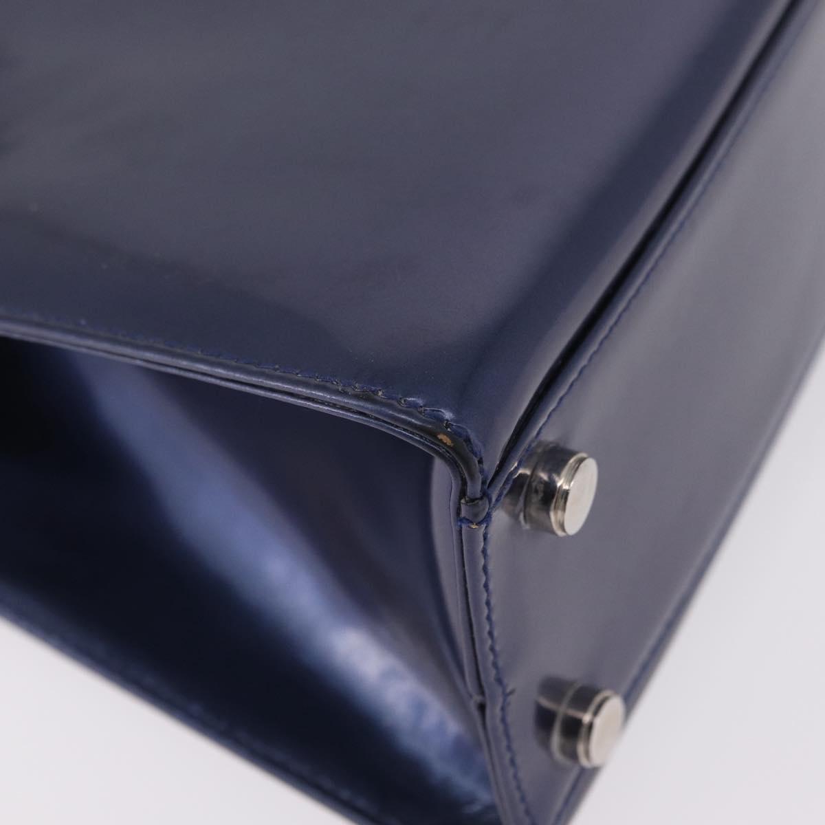 Salvatore Ferragamo Gancini Bag Patent leather 2way Navy Silver Auth 206330A