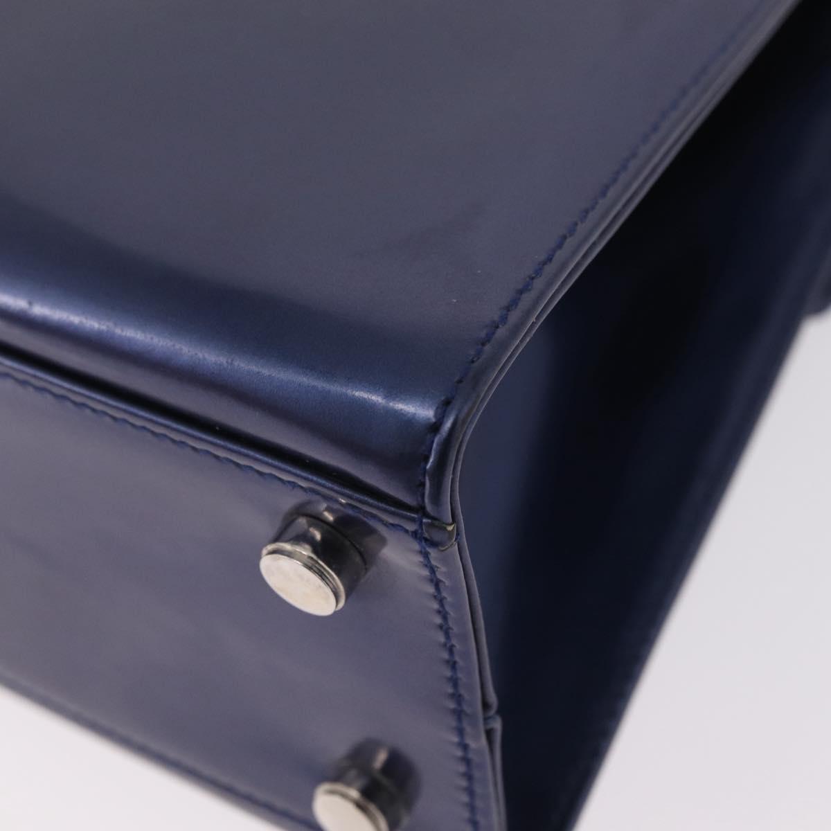 Salvatore Ferragamo Gancini Bag Patent leather 2way Navy Silver Auth 206330A