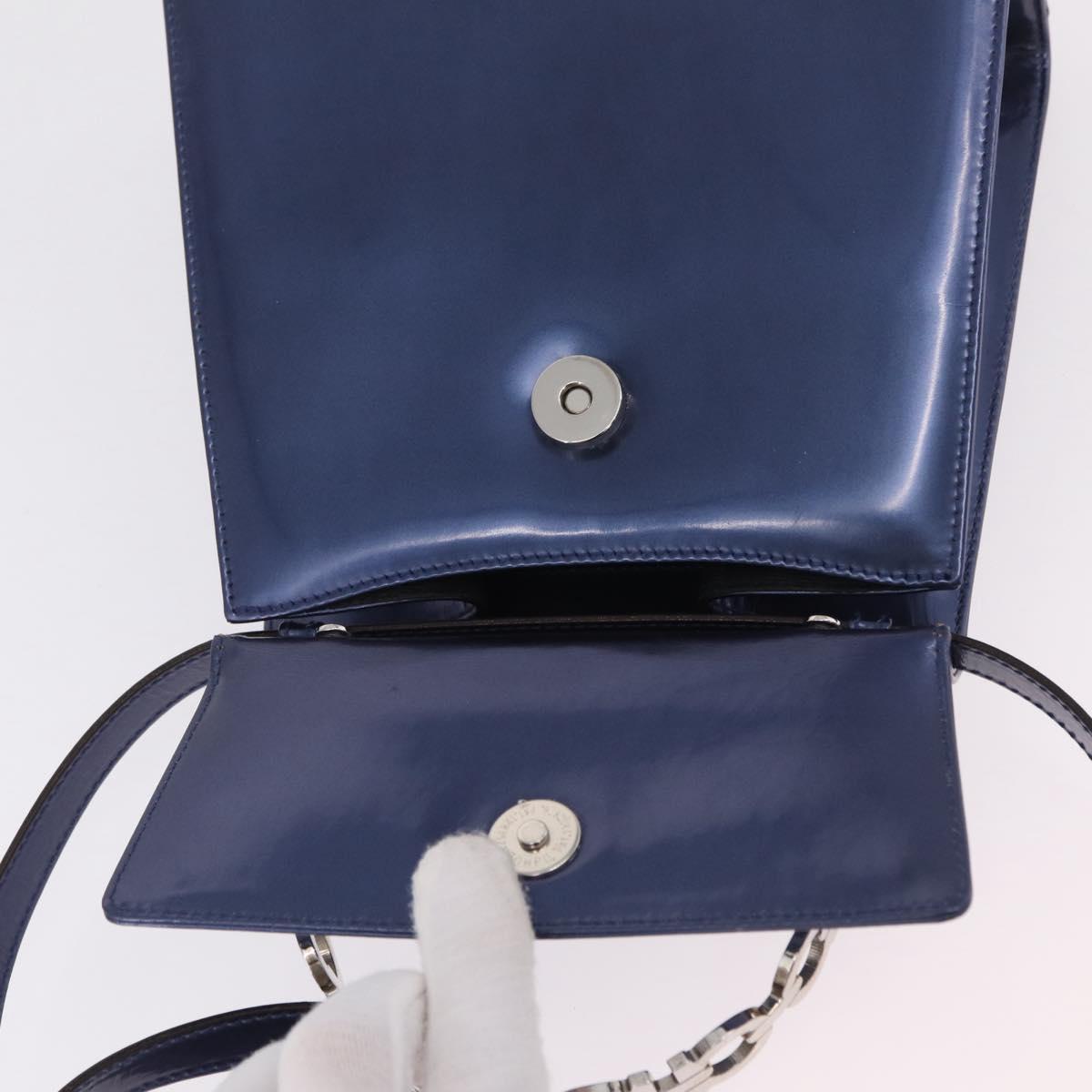 Salvatore Ferragamo Gancini Bag Patent leather 2way Navy Silver Auth 206330A