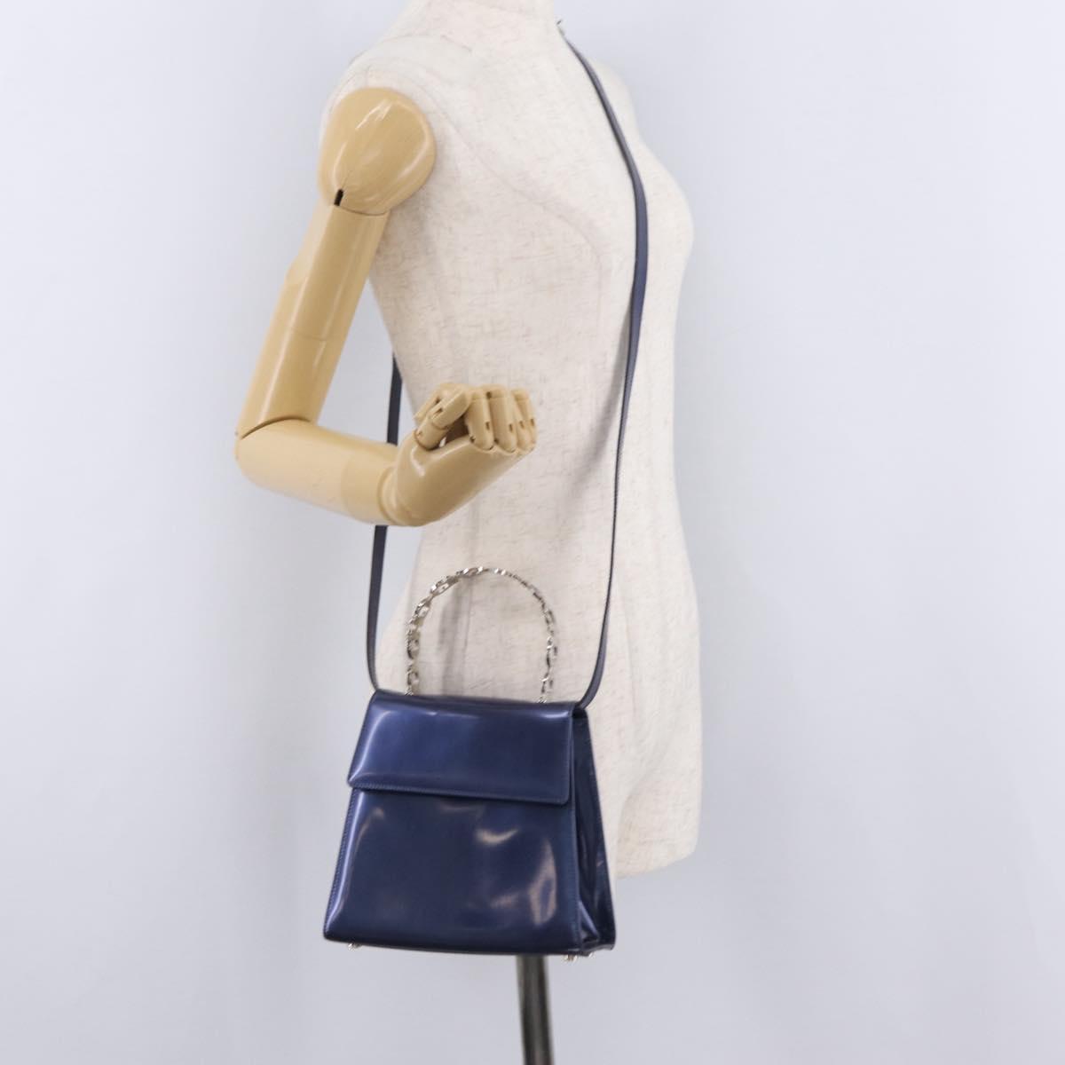 Salvatore Ferragamo Gancini Bag Patent leather 2way Navy Silver Auth 206330A