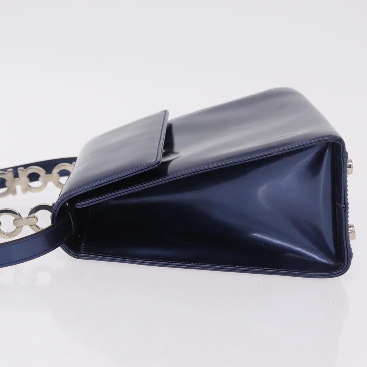 Salvatore Ferragamo Gancini Bag Patent leather 2way Navy Silver Auth 206330A