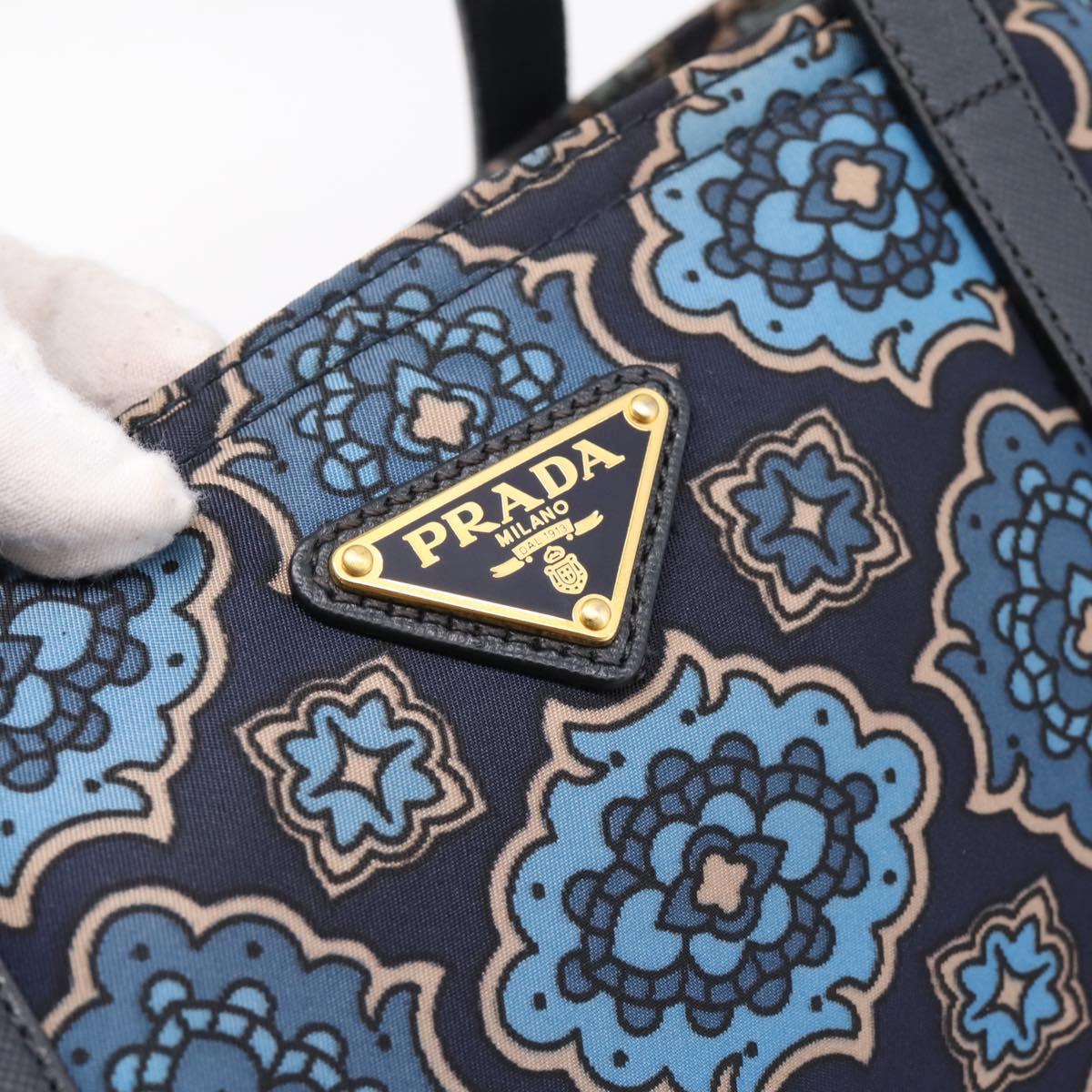 PRADA Tote Bag Nylon 2way Navy Gold Auth 206331A