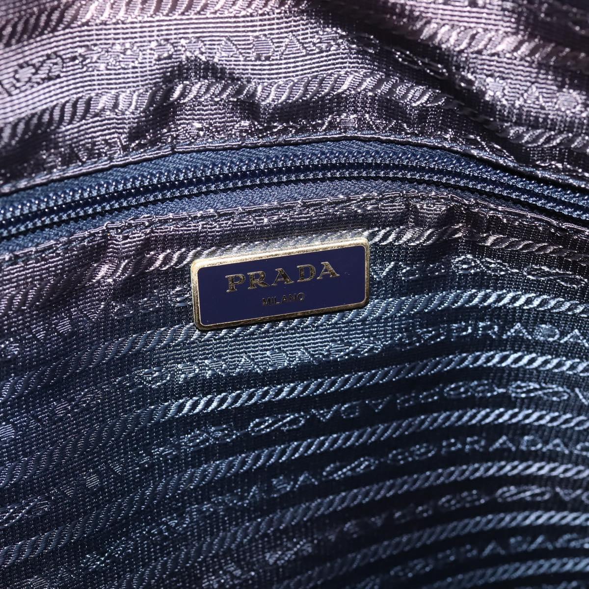 PRADA Tote Bag Nylon 2way Navy Gold Auth 206331A