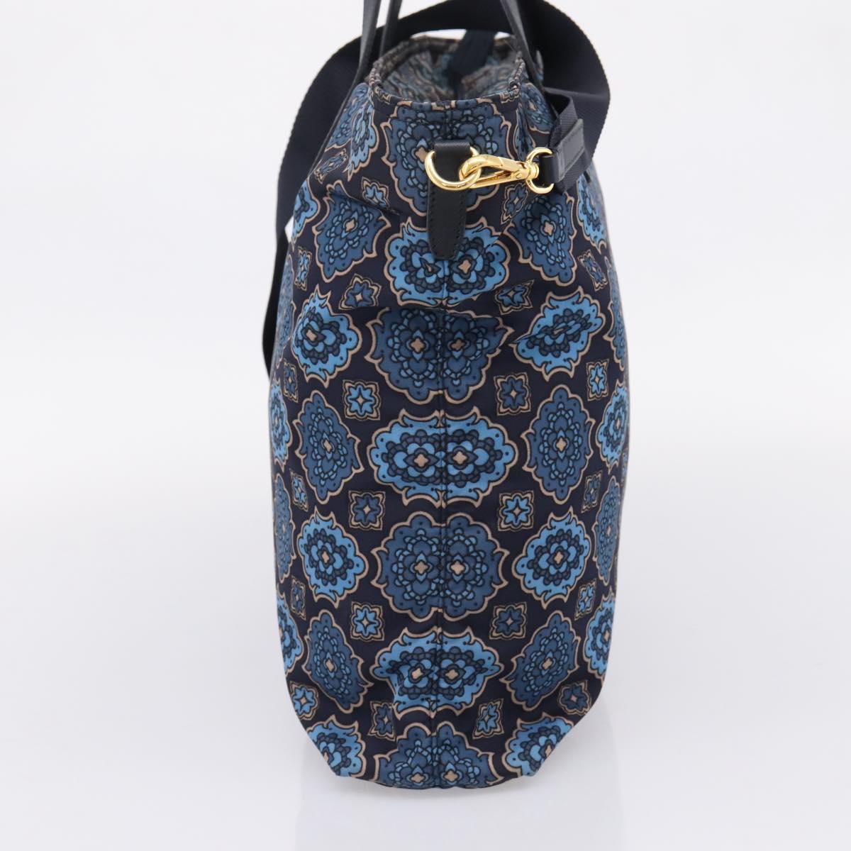 PRADA Tote Bag Nylon 2way Navy Gold Auth 206331A