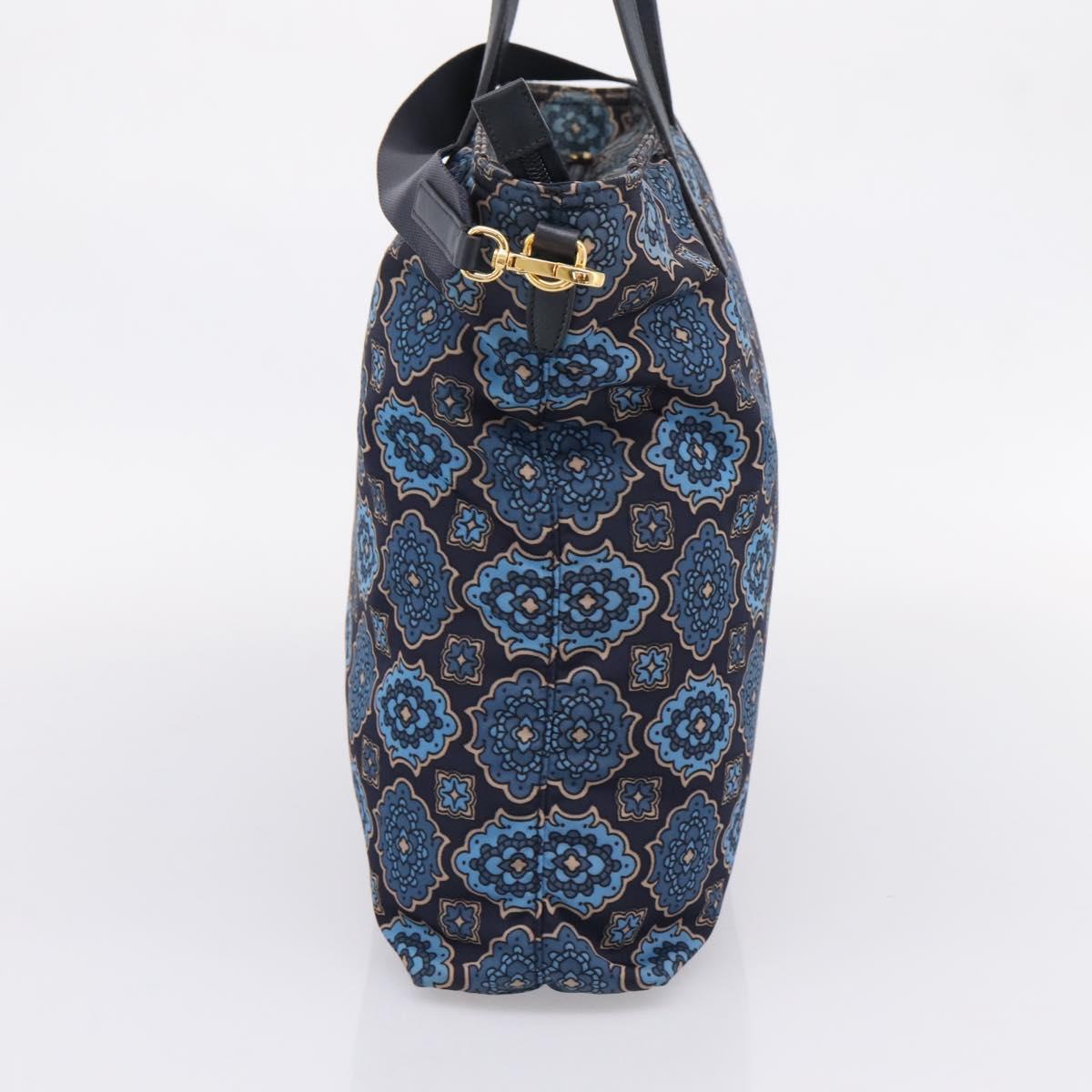 PRADA Tote Bag Nylon 2way Navy Gold Auth 206331A
