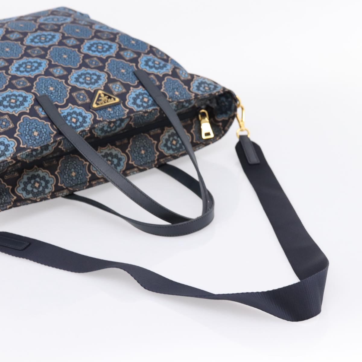PRADA Tote Bag Nylon 2way Navy Gold Auth 206331A