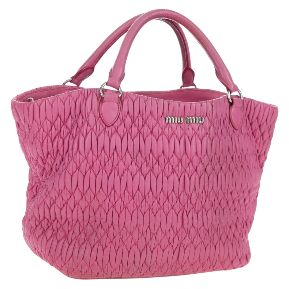Miu Miu Matelasse Hand Bag Leather Pink Silver Auth 206333