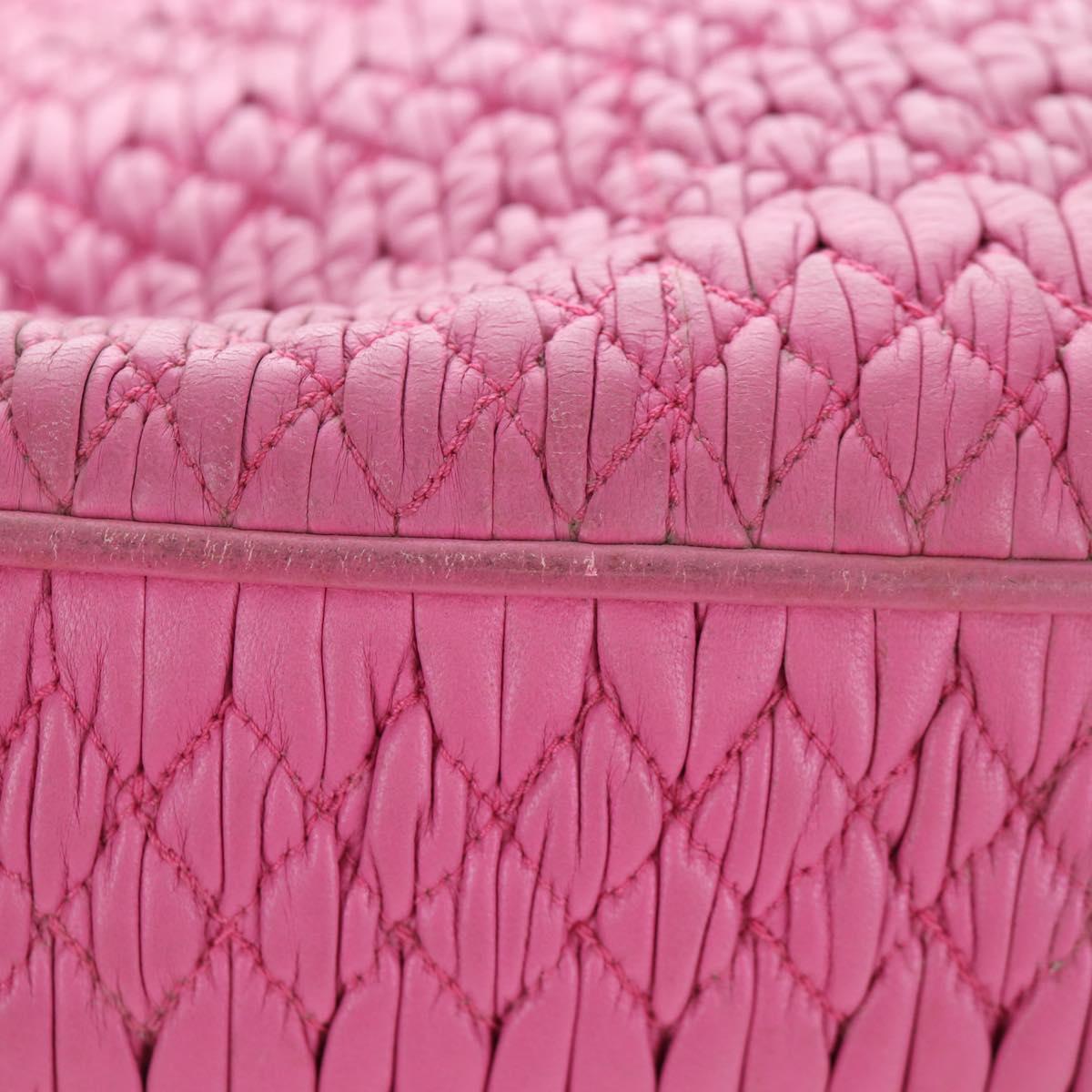 Miu Miu Matelasse Hand Bag Leather Pink Silver Auth 206333