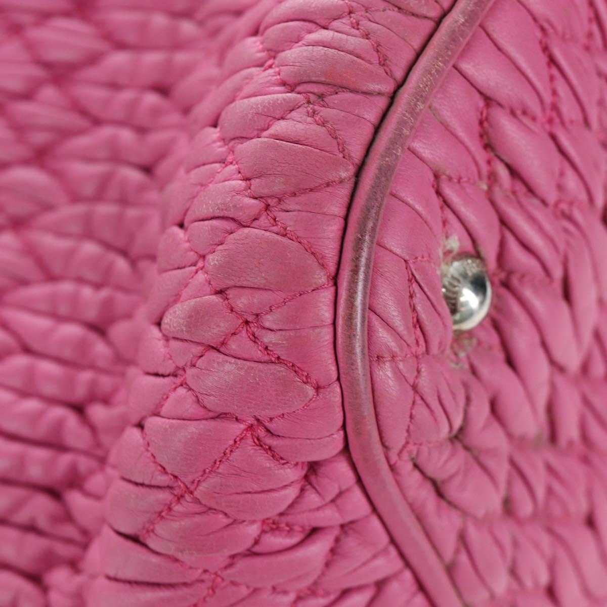 Miu Miu Matelasse Hand Bag Leather Pink Silver Auth 206333