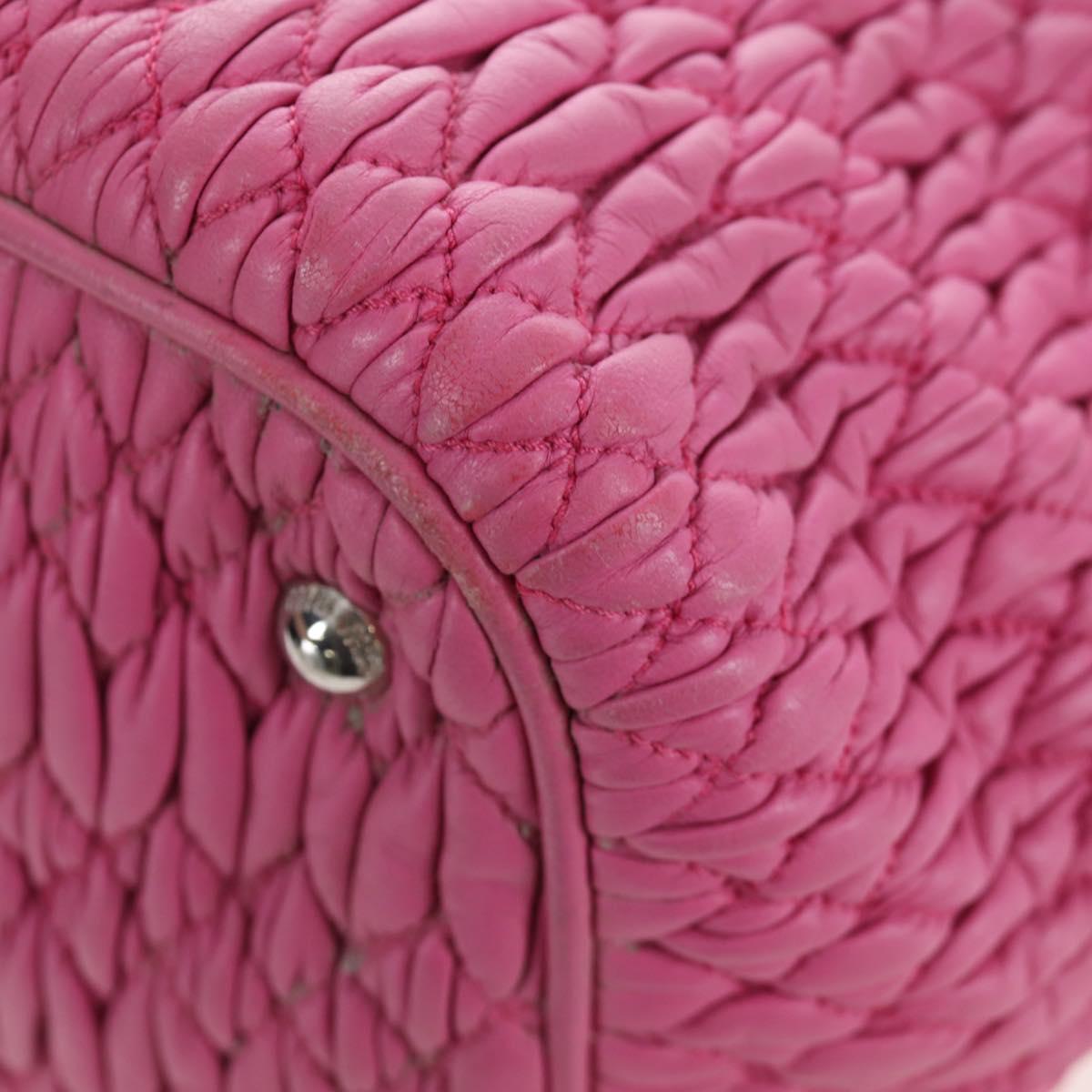 Miu Miu Matelasse Hand Bag Leather Pink Silver Auth 206333