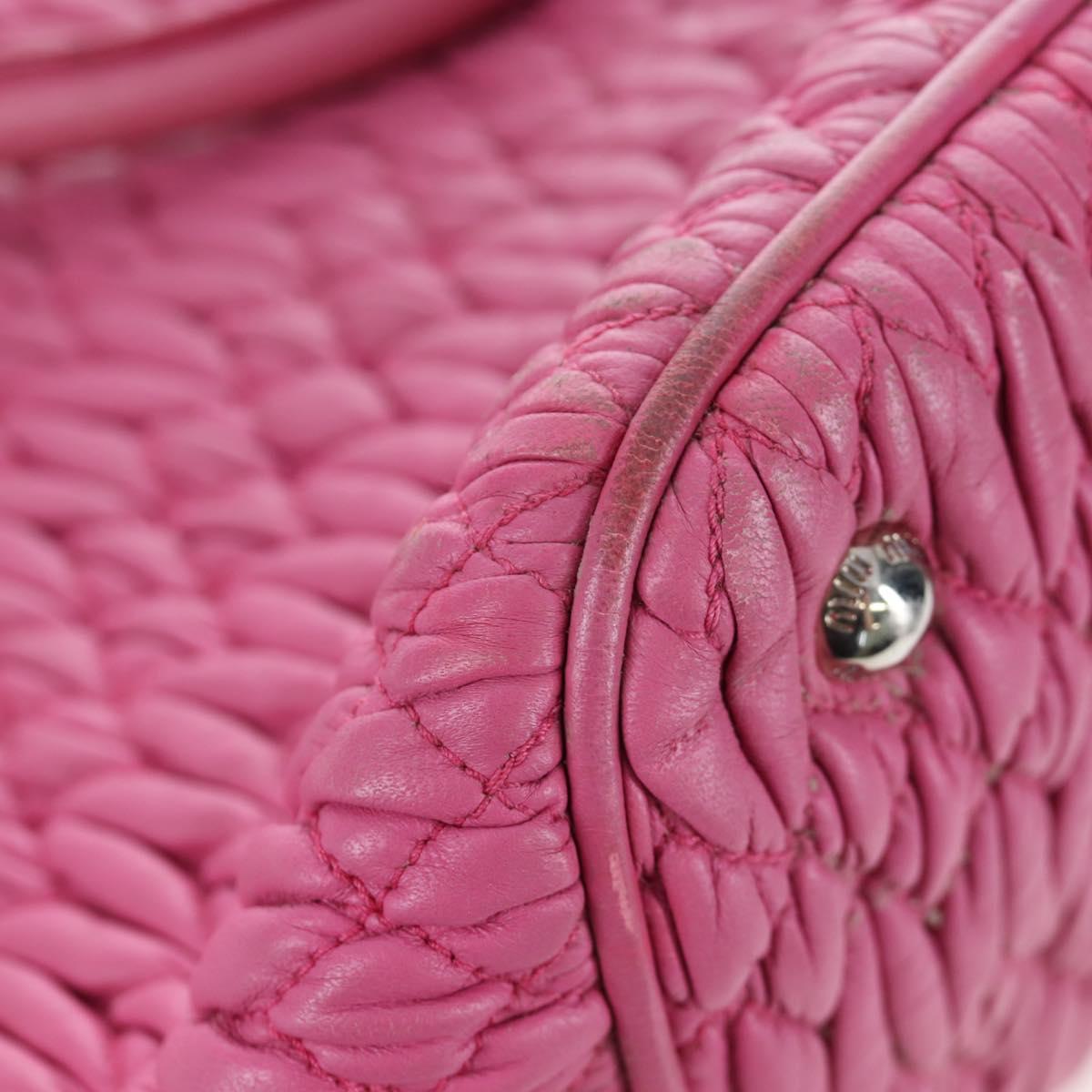 Miu Miu Matelasse Hand Bag Leather Pink Silver Auth 206333