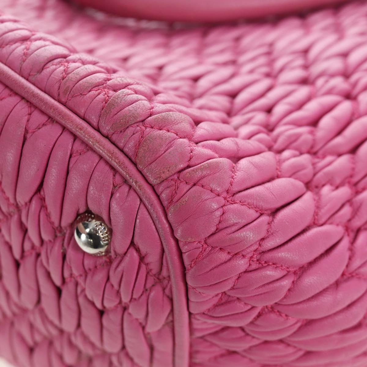 Miu Miu Matelasse Hand Bag Leather Pink Silver Auth 206333
