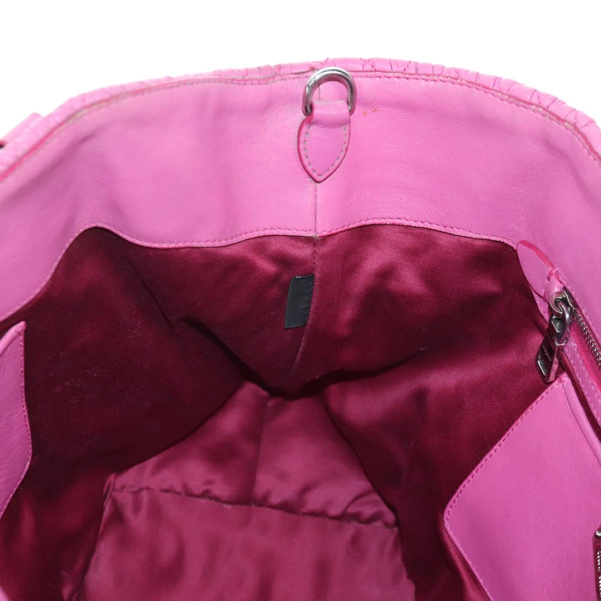 Miu Miu Matelasse Hand Bag Leather Pink Silver Auth 206333