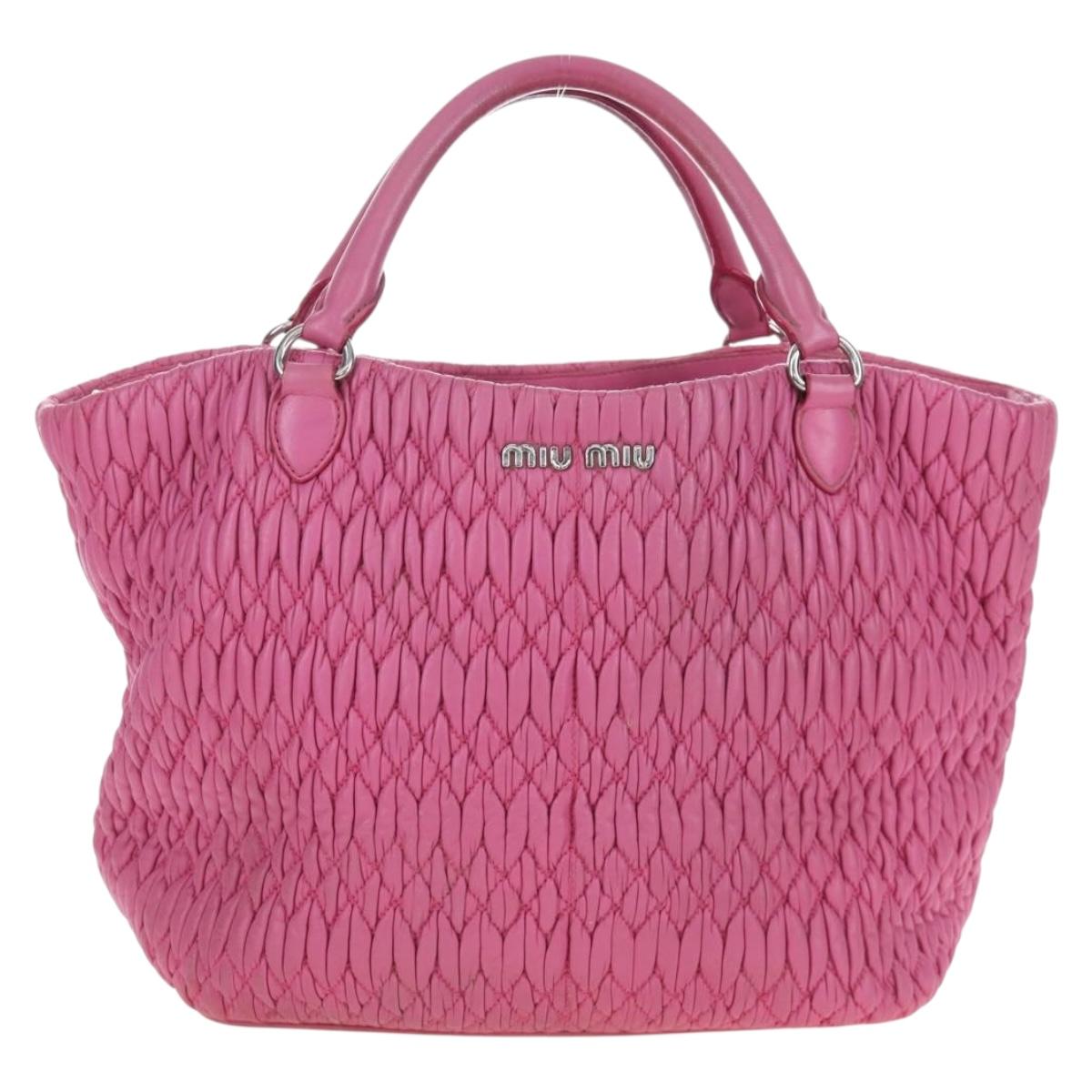 Miu Miu Matelasse Hand Bag Leather Pink Silver Auth 206333