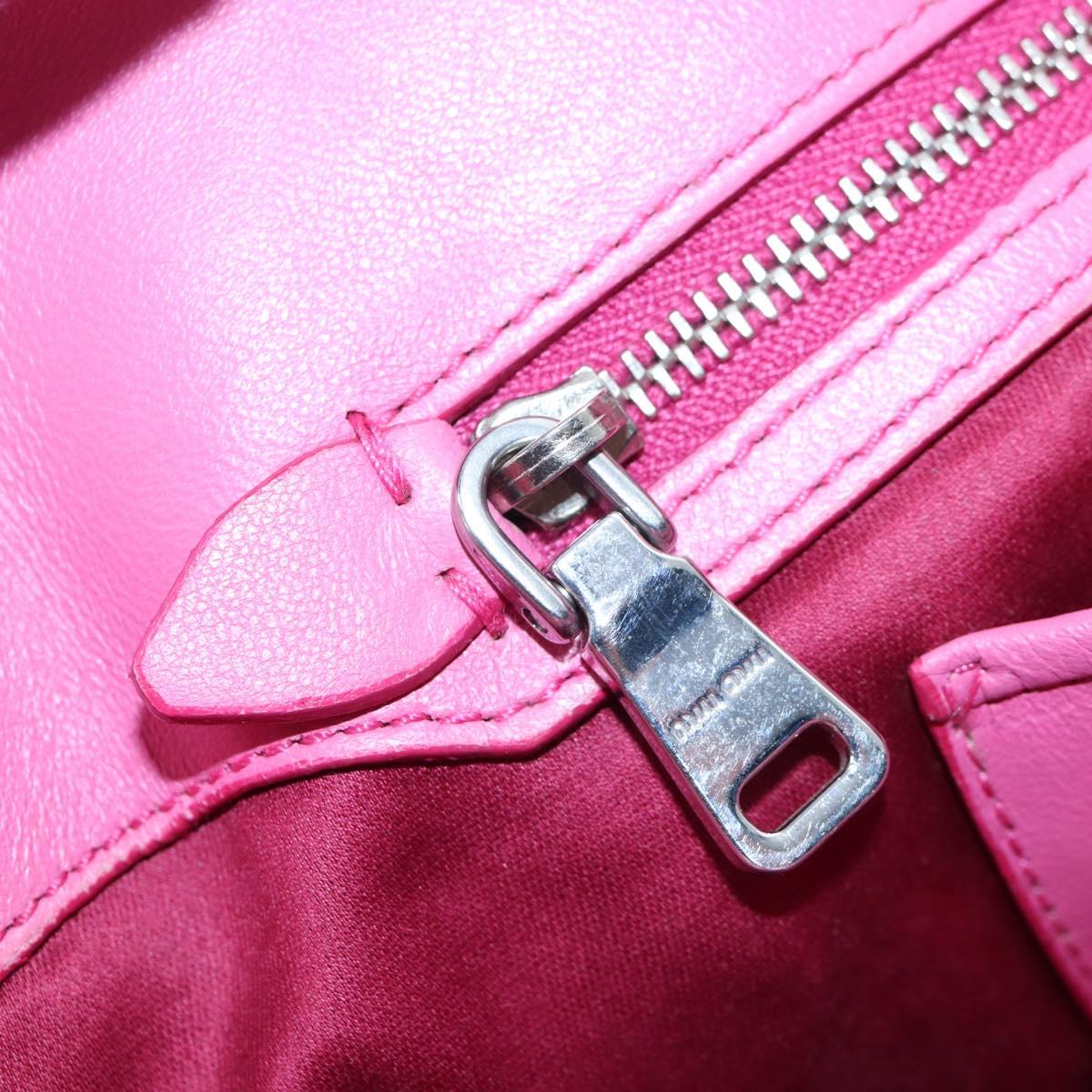 Miu Miu Matelasse Hand Bag Leather Pink Silver Auth 206333