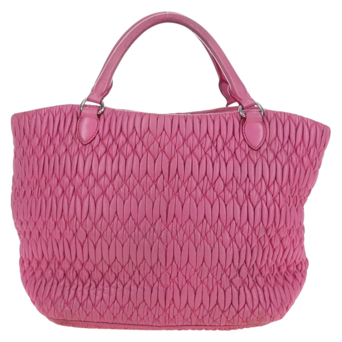 Miu Miu Matelasse Hand Bag Leather Pink Silver Auth 206333