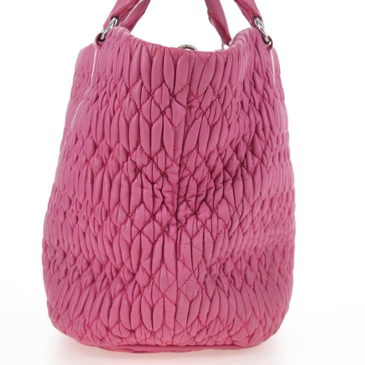 Miu Miu Matelasse Hand Bag Leather Pink Silver Auth 206333