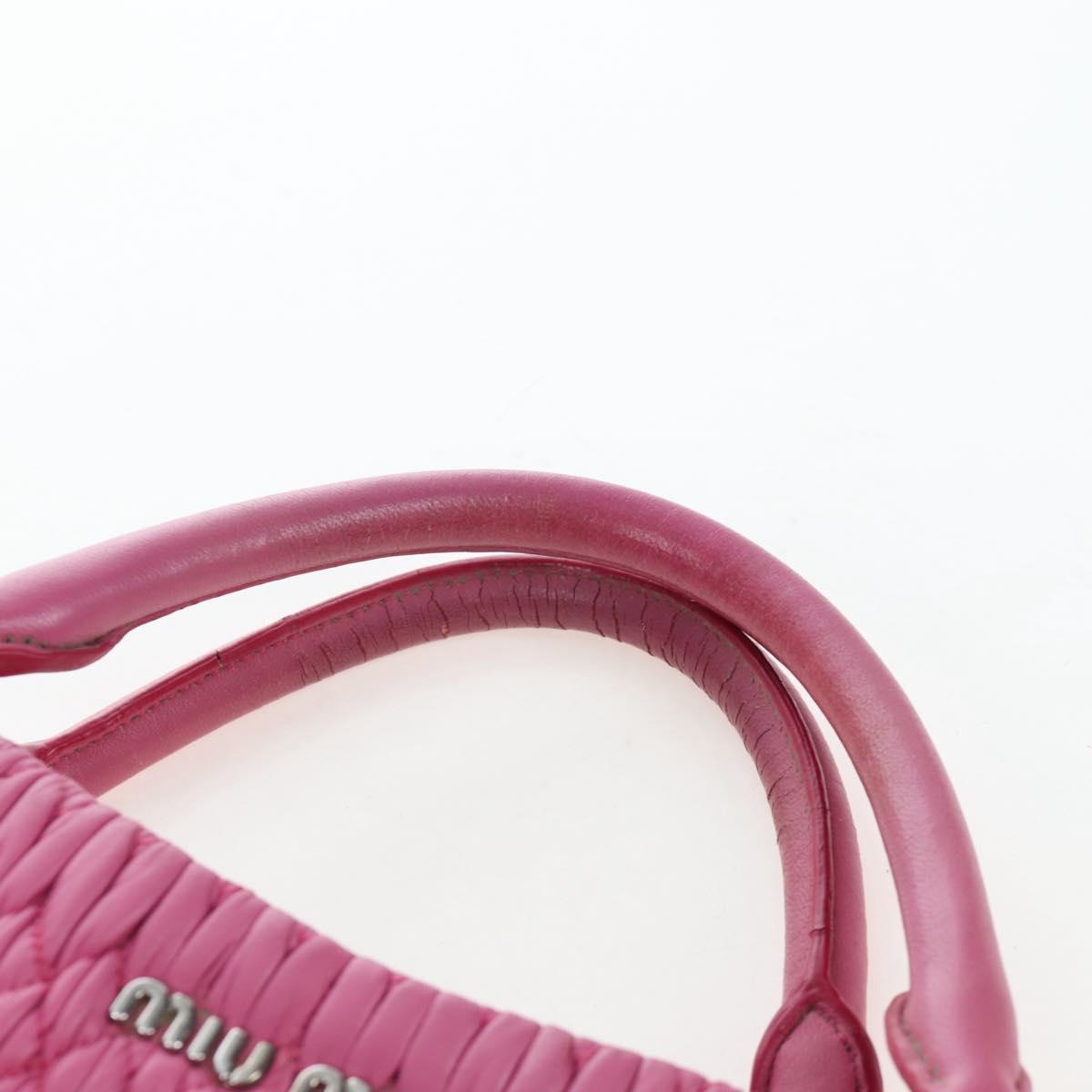 Miu Miu Matelasse Hand Bag Leather Pink Silver Auth 206333