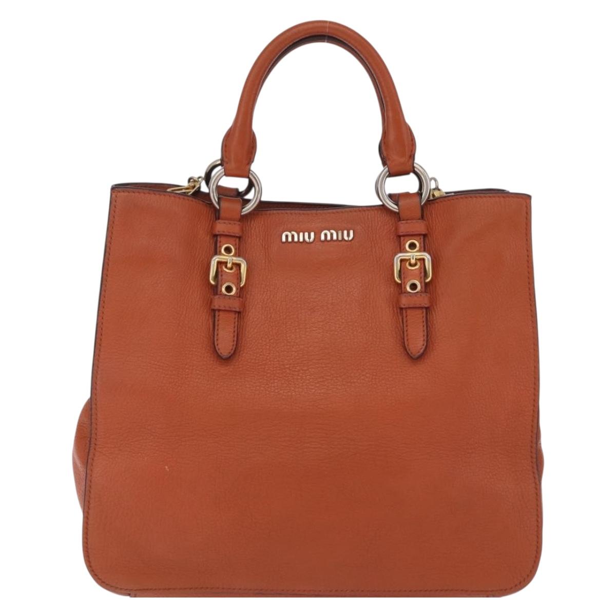Miu Miu Hand Bag Leather 2way Orange Gold Auth 206335A