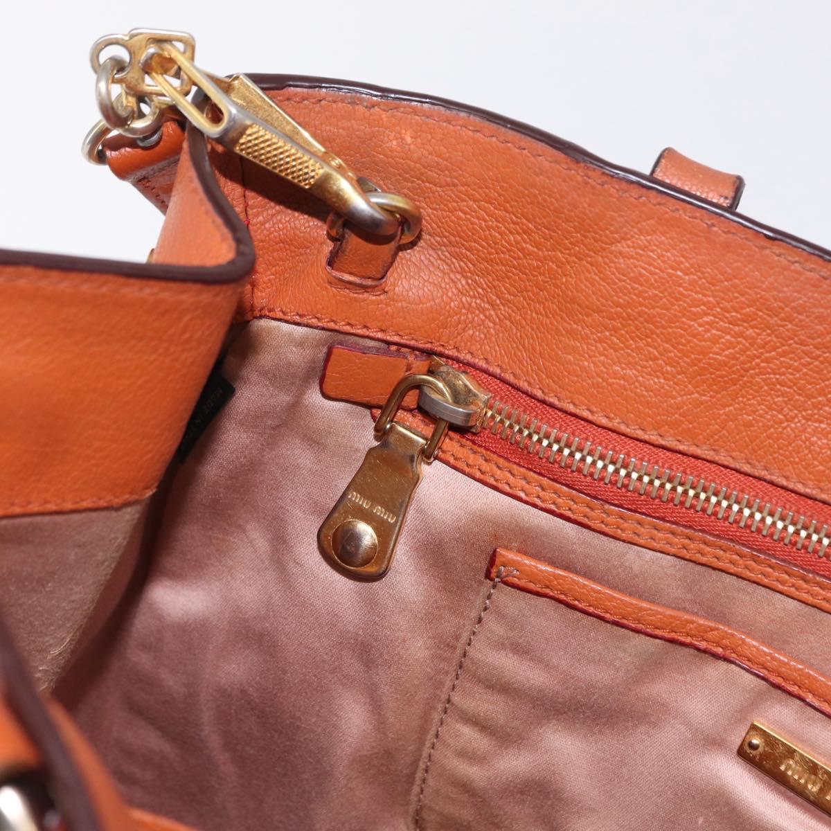 Miu Miu Hand Bag Leather 2way Orange Gold Auth 206335A