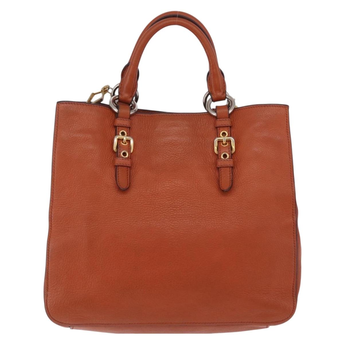 Miu Miu Hand Bag Leather 2way Orange Gold Auth 206335A