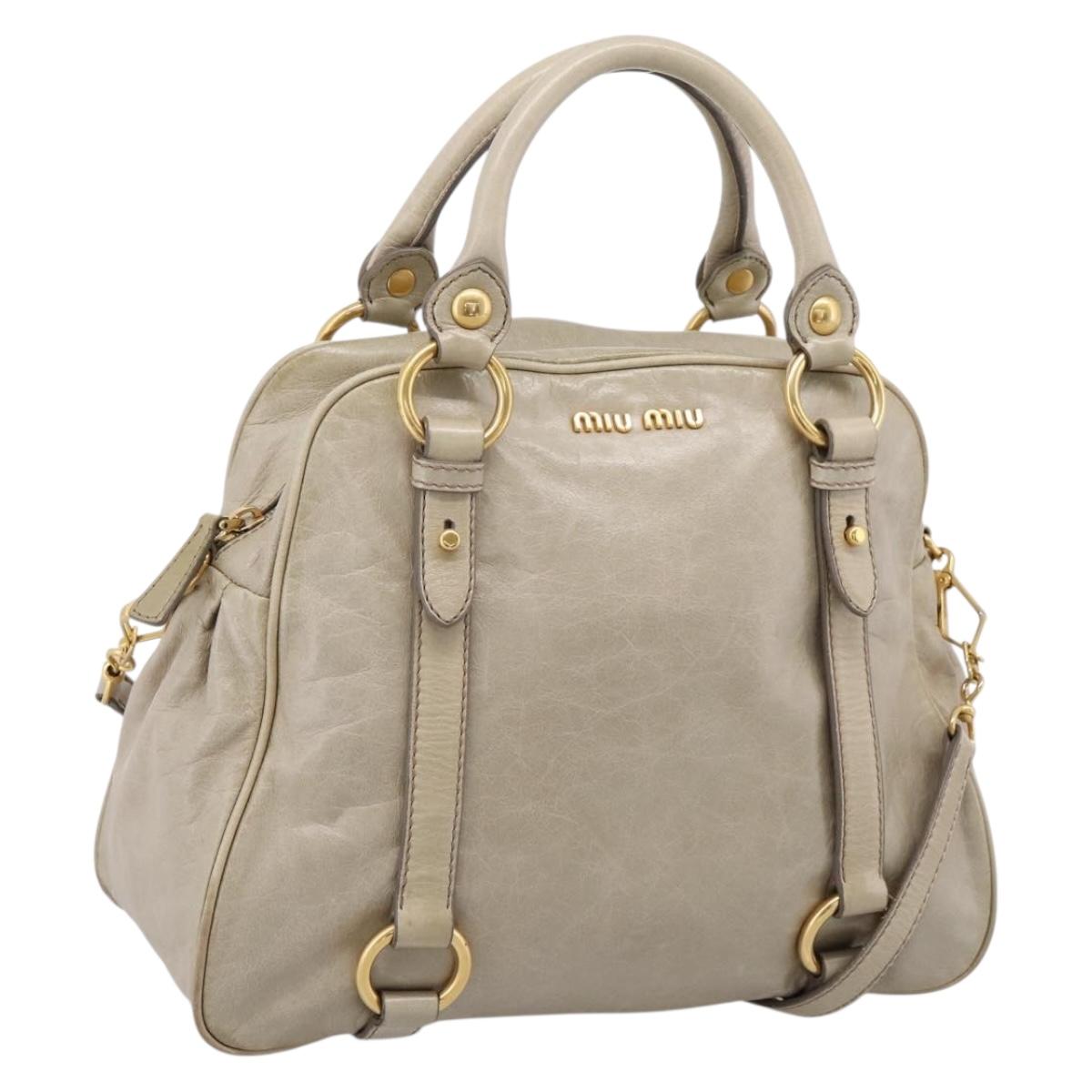 Miu Miu Hand Bag Vitellolux 2way Beige Gold Auth 206339A