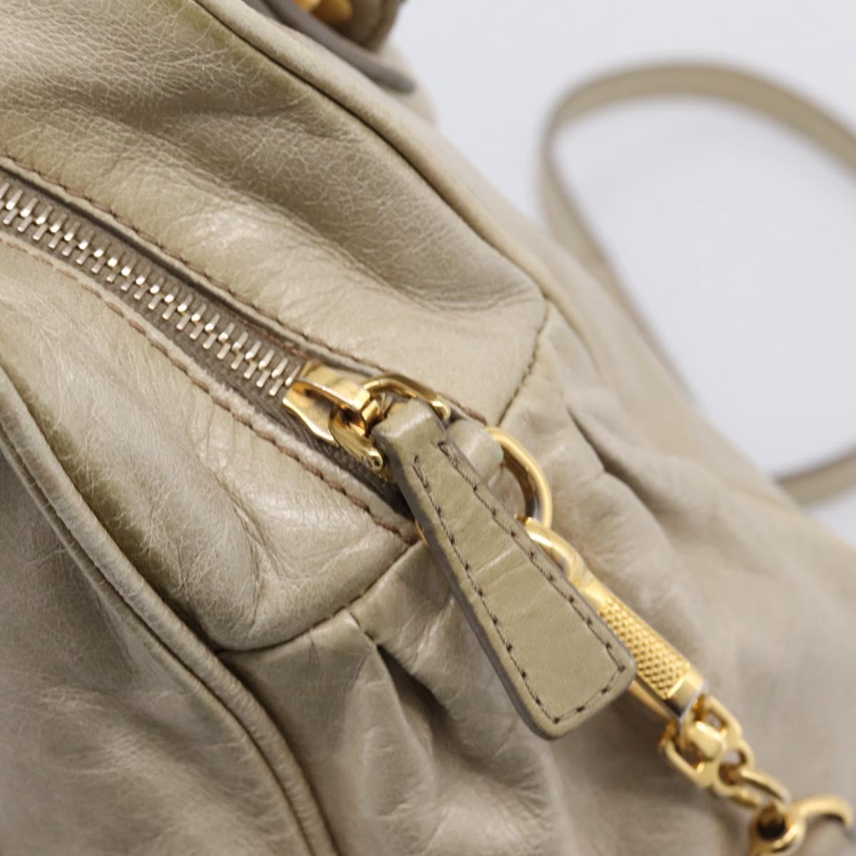 Miu Miu Hand Bag Vitellolux 2way Beige Gold Auth 206339A