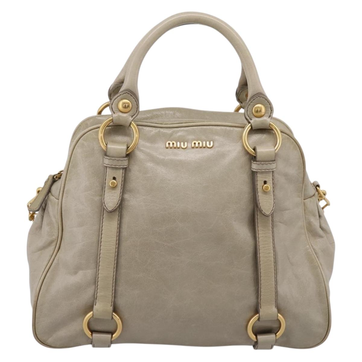 Miu Miu Hand Bag Vitellolux 2way Beige Gold Auth 206339A